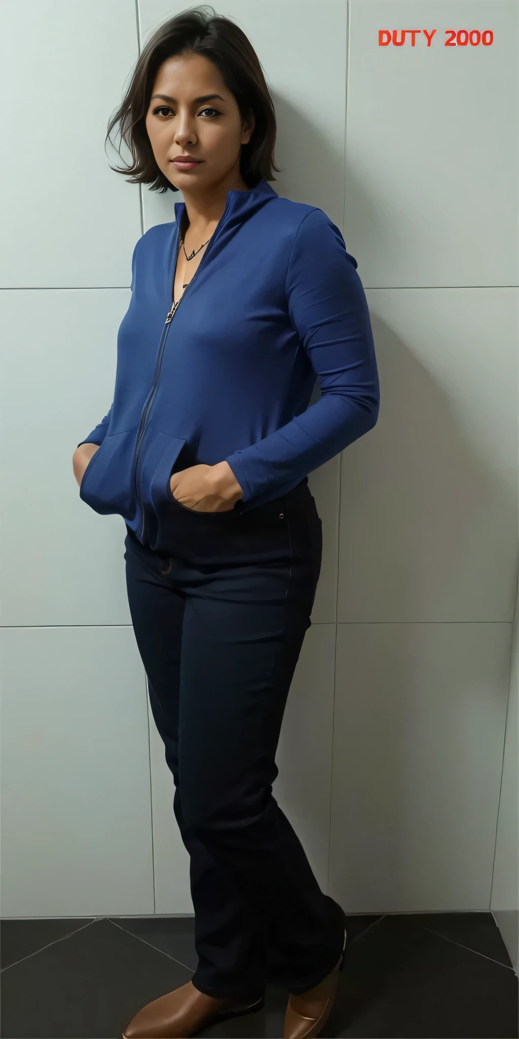 Woman with Jaqueta azul, dark jeans, encostado a uma parede, corpo inteiro - foto frontal, full body profile camera photo, roupas azuis, foto de retrato de corpo inteiro, foto larga de corpo inteiro, foto de corpo inteiro, photogenic foto de corpo inteiro, centered foto de corpo inteiro, foto de corpo inteiro, Jaqueta azul, centered foto de corpo inteiro. Mulher com pele branca bronzeada e cabelos escuros. ela tem cerca de 35 anos. high resolution, alta qualidade, obra de arte, 8k. Mulher com pele branca bronzeada e cabelos escuros. ela tem cerca de 35 anos. high resolution, alta qualidade, obra de arte, 8k.