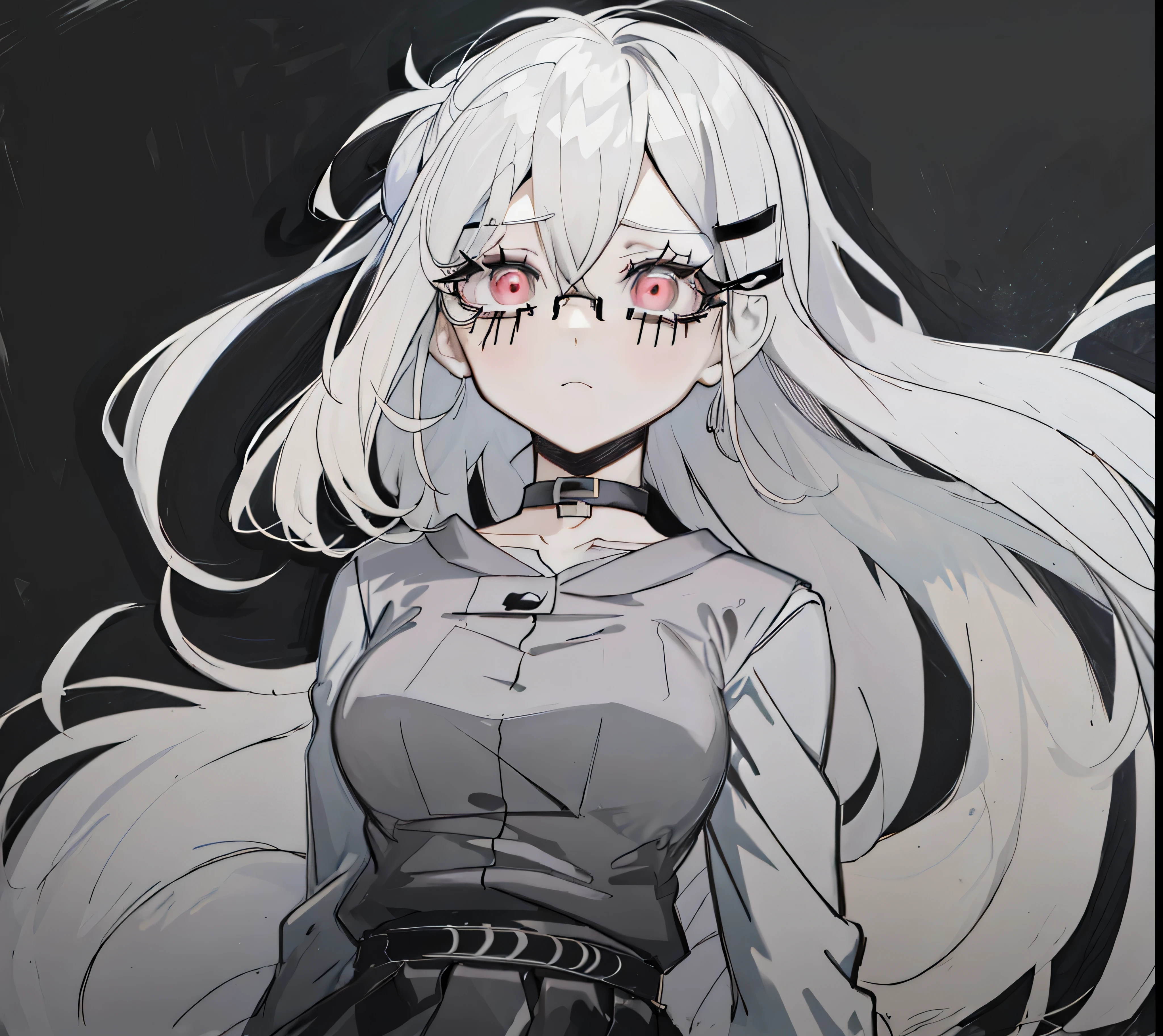 anime girl with long white hair and glasses standing in front of a black background, gapmoe yandere grimdark, yandere intricate, gapmoe yandere, anime girl with long hair, stylized anime, yandere, portrait gapmoe yandere grimdark, anime moe artstyle, anime style like fate/stay night, shalltear from overlord