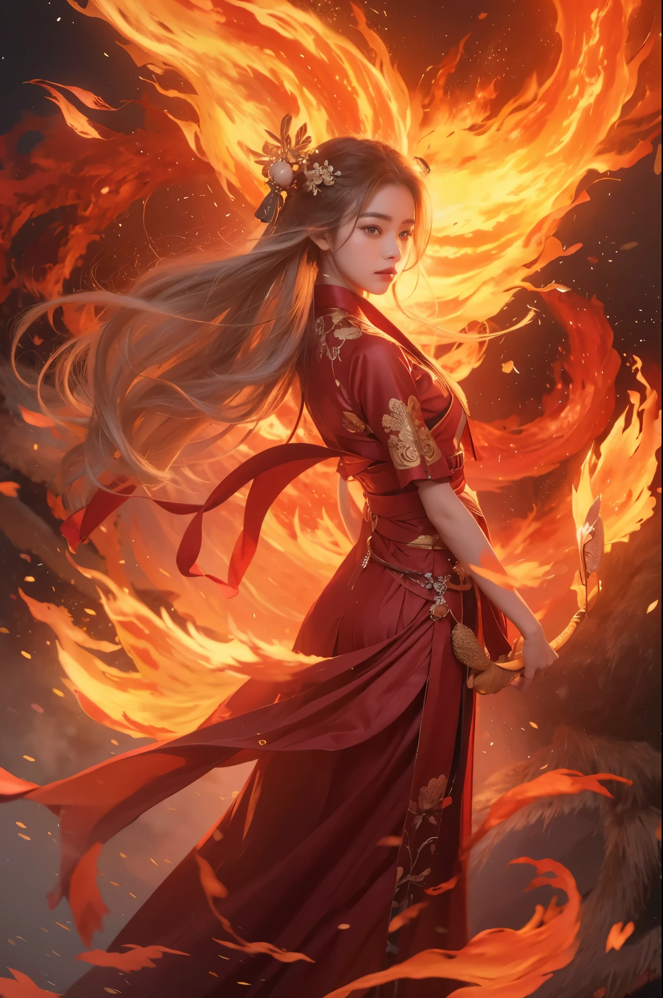 1girl,dynamic poses,fire焰女王,Hanfu,(Burning hair:1.5),(大量的fire焰:1.5),(手持fire焰长剑:1.5),(Slashing action:1.3),(蓝色的fire焰:1.5),(向上飘动的fire焰头发:1.5),fire,星fire,fire焰能量流动,双手掌心上漂浮的fire球,burning forest,fire焰魔法,The magic array under your feet,lifelike,Realistic,Ultra high detail,best quality,masterpiece,8k