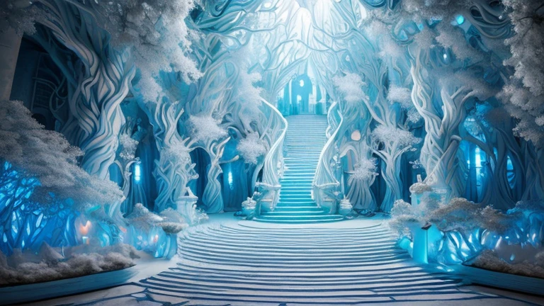 (Light bluish white tone)，masterpiece，top quality，Highly intricate and exquisite details，The door to forgotten time and space，Fantasy and surreal interesting dreams，cosmic energy，Strong sense of time and space，Exquisite bell tower，Extremely spectacular and shocking visual scenes，Twisted Fusion Glowing Magic，Old ancient covered light blue and white vines