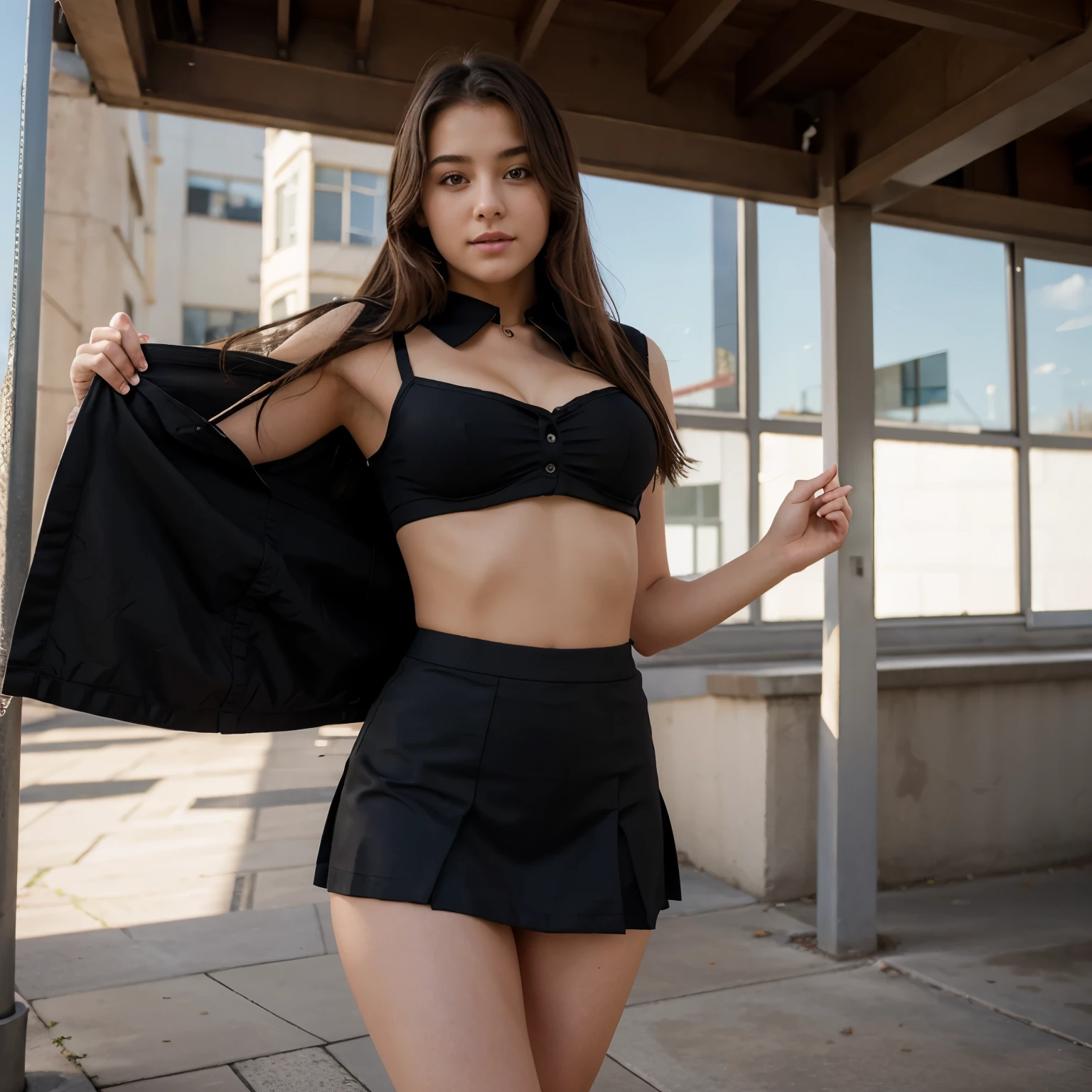 student，Uniforms，miniskirt，The short skirt was blown by the wind，Reveal erotic lingerie