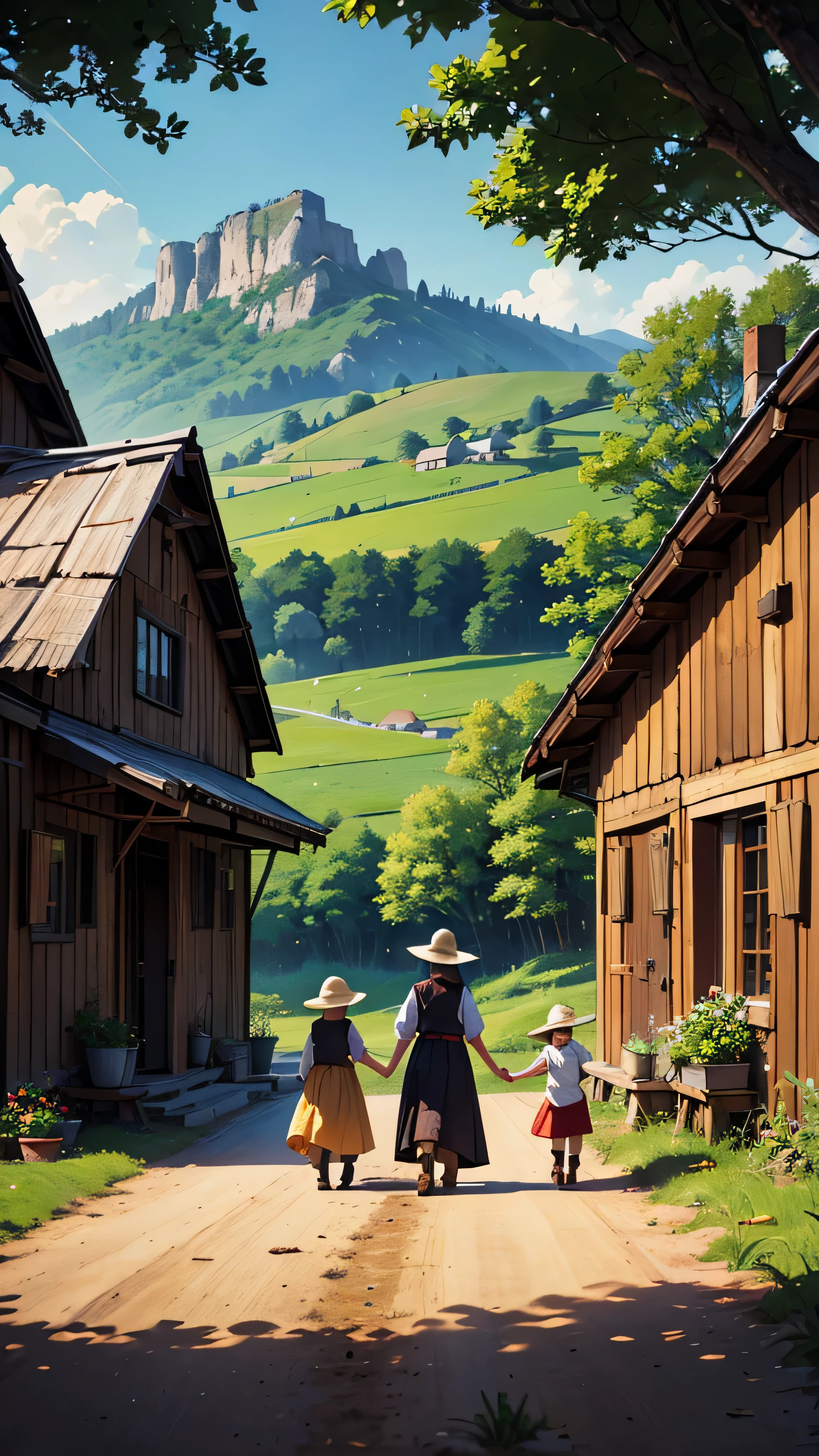 (a villagers family working on the farm),traditional life,rustic scenery,farming tools,hardworking farmers,peaceful village,beautiful countryside,joyful atmosphere,detailed traditional costumes,happy children,harvest season,sunlit fields,lush greenery,traditional farming techniques,authentic rural life,fertile soil,abundance of crops,traditional farm animals,scenic landscape,tranquil surroundings,homemade food,community cooperation,organic farming practices,farm-to-table lifestyle,sustainable agriculture,in harmony with nature,humble livelihood,peaceful coexistence,strong family bond,proud heritage,strong work ethics,generational knowledge,traditional farming wisdom,intergenerational learning,connected to nature,hardworking spirit,strong sense of community,timeless traditions (best quality,4k,8k,highres,masterpiece:1.2),ultra-detailed,realistic:1.37,portrait of family,serene village life,vivid colors,natural lighting.