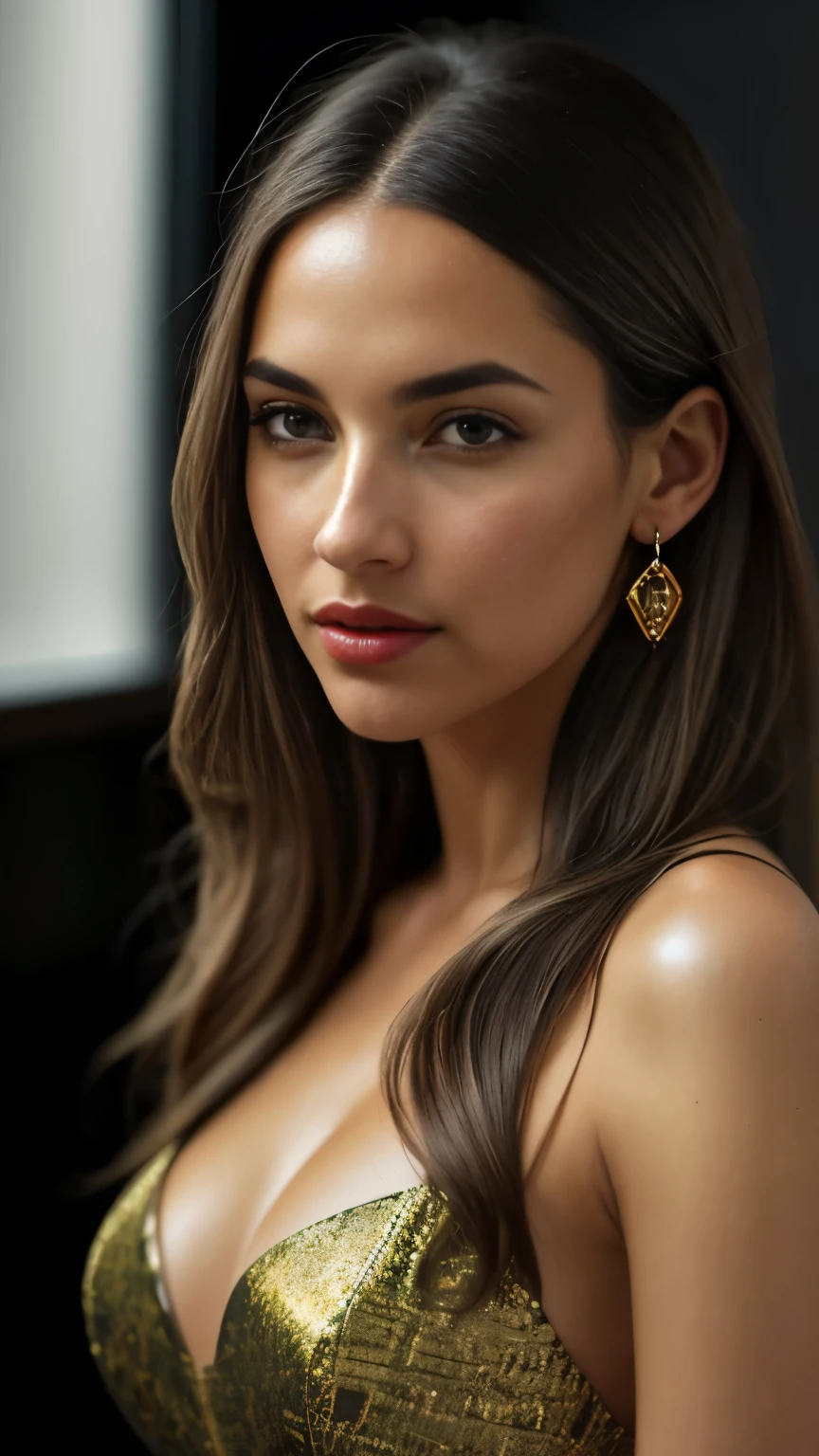 (Helena Lovista) photo of a stunning beautiful woman in rolls royce back seats, long messy windy brown hair, brown eyes, (magazine photo style:1.3), modelshoot style, (extremely detailed CG unity 8k wallpaper), photo of the most beautiful artwork in the world, professional majestic oil painting by Ed Blinkey, Atey Ghailan, Studio Ghibli, by Jeremy Mann, Greg Manchess, Antonio Moro, trending on ArtStation, trending on CGSociety, Intricate, High Detail, Sharp focus, dramatic, photorealistic painting art by midjourney and greg rutkowski, (sexy shiny golden dress:1.1), (looking at viewer), (detailed pupils:1.3), (modern outfit:1.2), (closeup), red lips, (earrings), (fashion magazine logo), (magazine text), (magazine title:1.1)