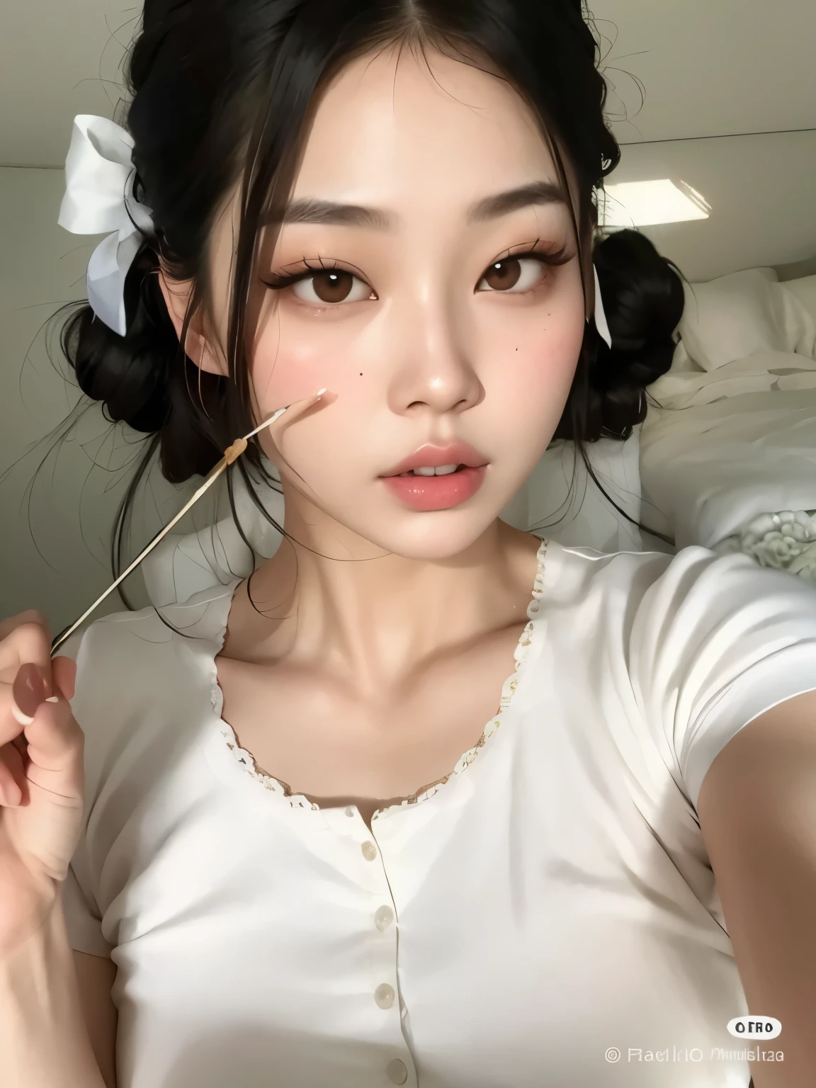Un primer plano de una mujer con una flor en el pelo, joven y adorable rostro coreano, maquillaje popular de corea del sur, maquillaje coreano popular, hermosa joven coreana, hermosa mujer surcoreana, ulzzang, hermosa cara de chicas japonesas, hermosa joven coreana, muchacha coreana, Young cute pale asian face, pale korean adorable face, linda cara de anime natural, rasgos de la cara coreana