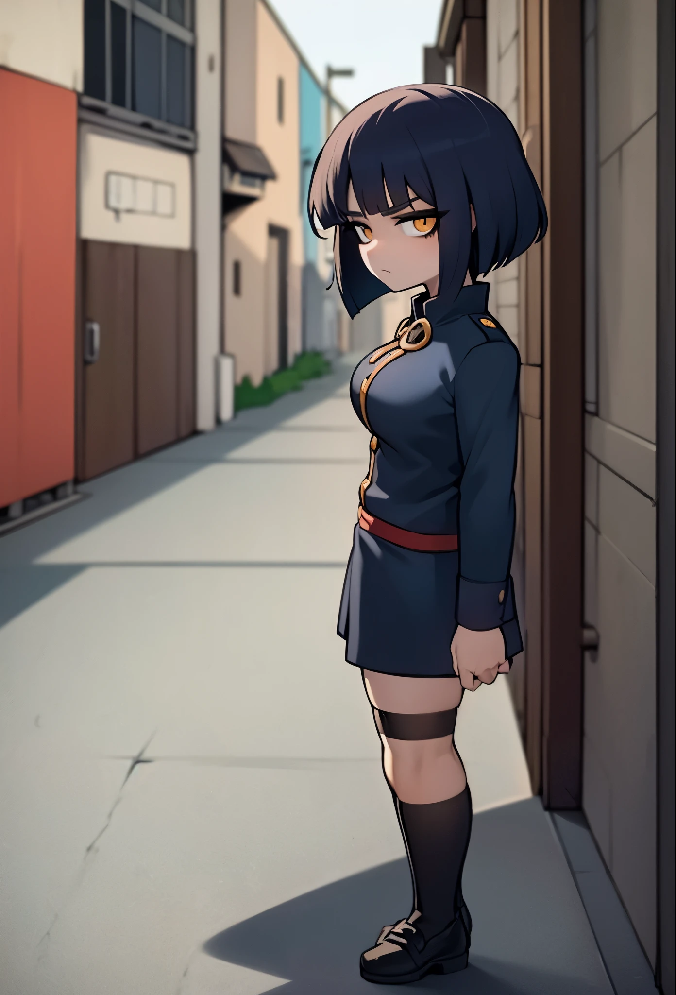 masterpiece, Highest quality, Absurd, High resolution, Very detailed, One Girl, alone, Cowboy Shot, ((IJA Taisho, Khaki uniform, Combatant,Golden Sling,General Positions, 左chestにメダル,)),Black long boots,medium chest, chest, Tight waist, Black Hair, Blunt bangs, Red eyes, Conceit,Wicked Smile, White gloves, holster, Leather Belt Pouch, Abandoned city, Dilapidated Street, combustion, Night Sky, battlefield, crater,chestをはだけさせる、Fascinating face、Expand the vagina with both hands,pussy,Pussy,squat