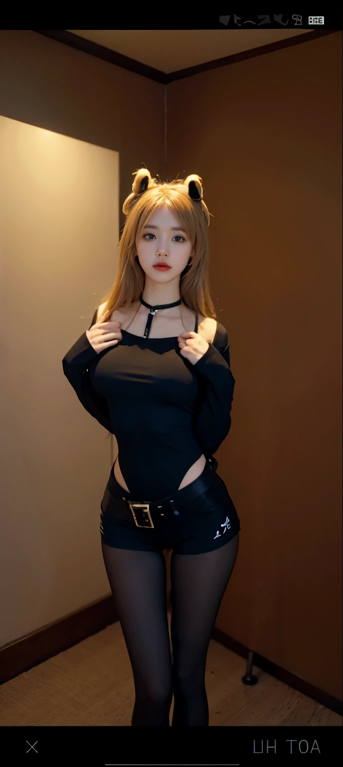 ulzzang-6500-v1.1, (original photo:1.2), (lifelike:1.4), Beautiful and delicate girl, Very detailed eyes and face, Beautiful and delicate eyes, ridiculous, incredibly ridiculous, File size is huge, super detailed, high resolution, Very detailed, best quality, masterpiece, Momimi, (Detailed folds of clothing), illustration, Very detailed, CG, Unite, 8k wallpaper, Astonishing, Exquisite details, masterpiece, best quality, Very detailed CG uniform 8k wallpaper, 1 girl, 16 years old, ((Black tights)), ((Standing posture))),  (pantyhose),