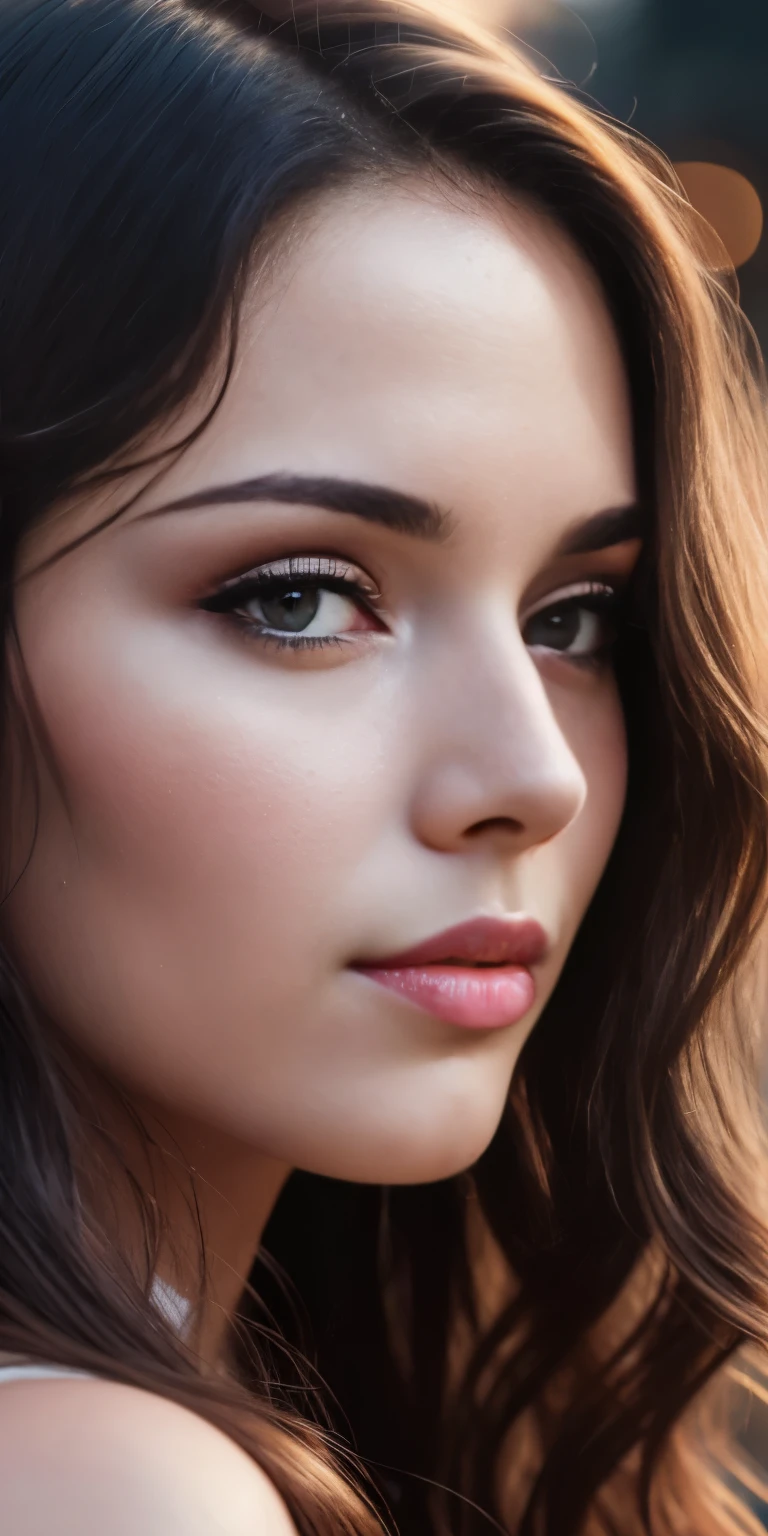 Full face portrait photo of a 25-year-old European girl, RAW, beautiful woman, semi-open strawberry lips, dimples, wistful look, (extra long wavy brown hair), ((detailed face)), ((detailed facial features)), (finely detailed skin), pale skin, (deep neckline detailed high-tech cyberpunk dress), cyberpunk megacity environment, (cool colors), damp, damp, reflections, (masterpiece) (perfect proportion)(realistic photo)(best quality)  (detailed) shot on a Canon EOS R5, 50mm lens, F/2.8, HDR, (8k) (wallpaper) (cinematic lighting) (dramatic lighting) (sharp focus) (intricate),RAW photo, gigachad photo, posing for camera, 8k uhd, dslr, high quality, grain film, Fujifilm XT3