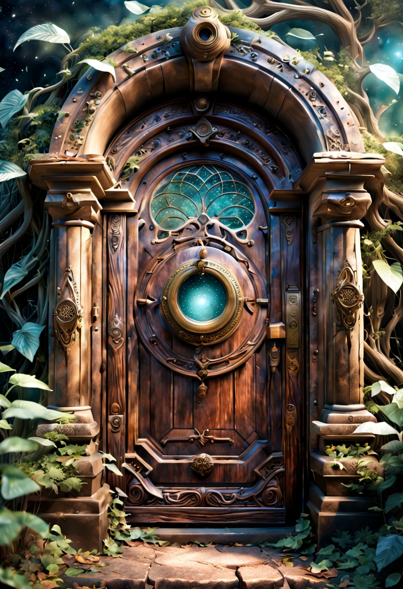 (an old,antique,vintage,rusty:1.1),(detailed,carved:1.1) three-dimensional door,(forgotten:0.9),(time and space,portals,mystery:1.1),(magical:1.1) ambiance,(faded,peeling:0.9) paint,(intricate,ancient:1.1) patterns,(mysterious,otherworldly:1.1) symbols,(dusty:0.9) atmosphere,(aged,weathered,cracked:1.1) wood,(ornate:1.1) decorations,(unique:1.1) keyhole,(enchanted:magically enchanted) feeling,(whispering:1.1) whispers,(secrets:dormant secrets),(enchanted:magically enchanted) doorknob,(mystical:1.1) aura,(time-traveling,time-bending) possibilities,(faded:vibrant) colors,(cosmic:1.1) energy,(soft:gentle) rays of light,(mysterious:1.1) shadows,(universe,gateway:1.1),(dreamlike,ethereal) world,(dimensional:multidimensional) crossing,(enigmatic:wondrous) journey.