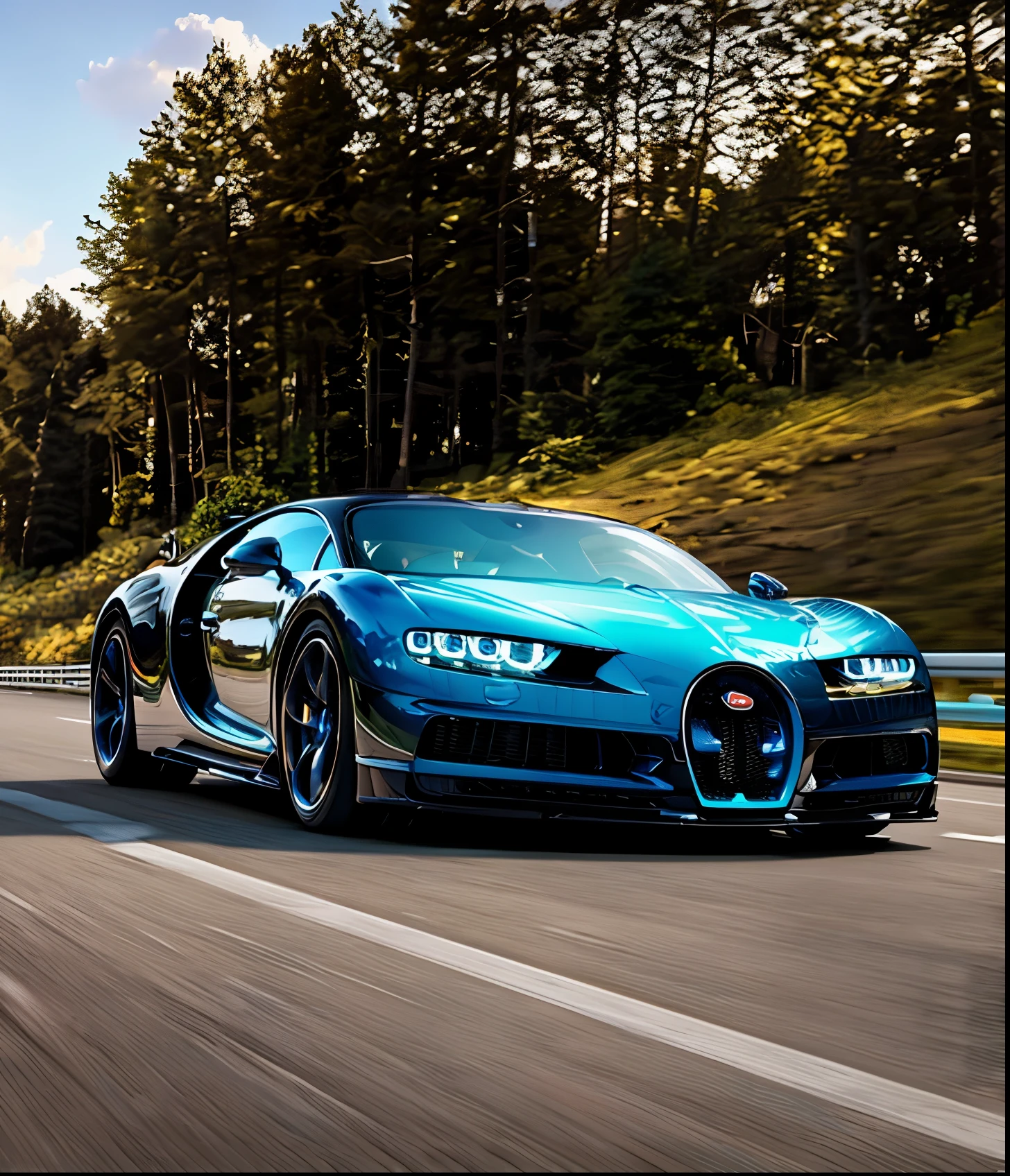 a close up of a blue bugatti on a road, chiron, bugatti, andrew tate driving a bugatti, bugatti veyron, supercar, award-winning masterpiece, an award winning masterpiece, sportcar, aerodynamic imposing, majestic masterpiece, best selling, a stunning masterpiece, sky blue, award winning masterpiece, great masterpiece, lamborghini, acclaimed masterpiece