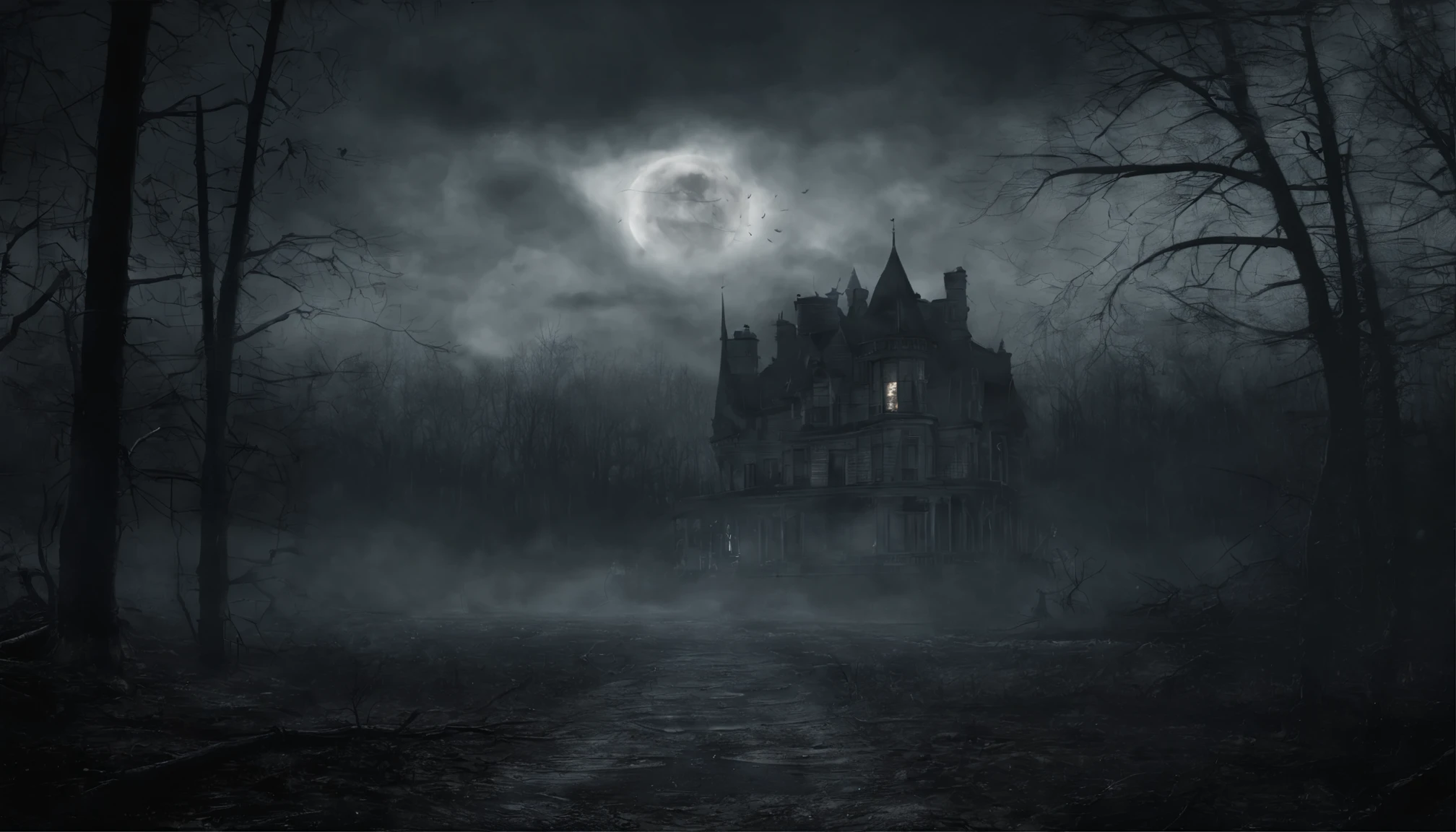 Photorealistic cinematic image, small traditional looking grey alien, nighttime, moonlight clouds forest.