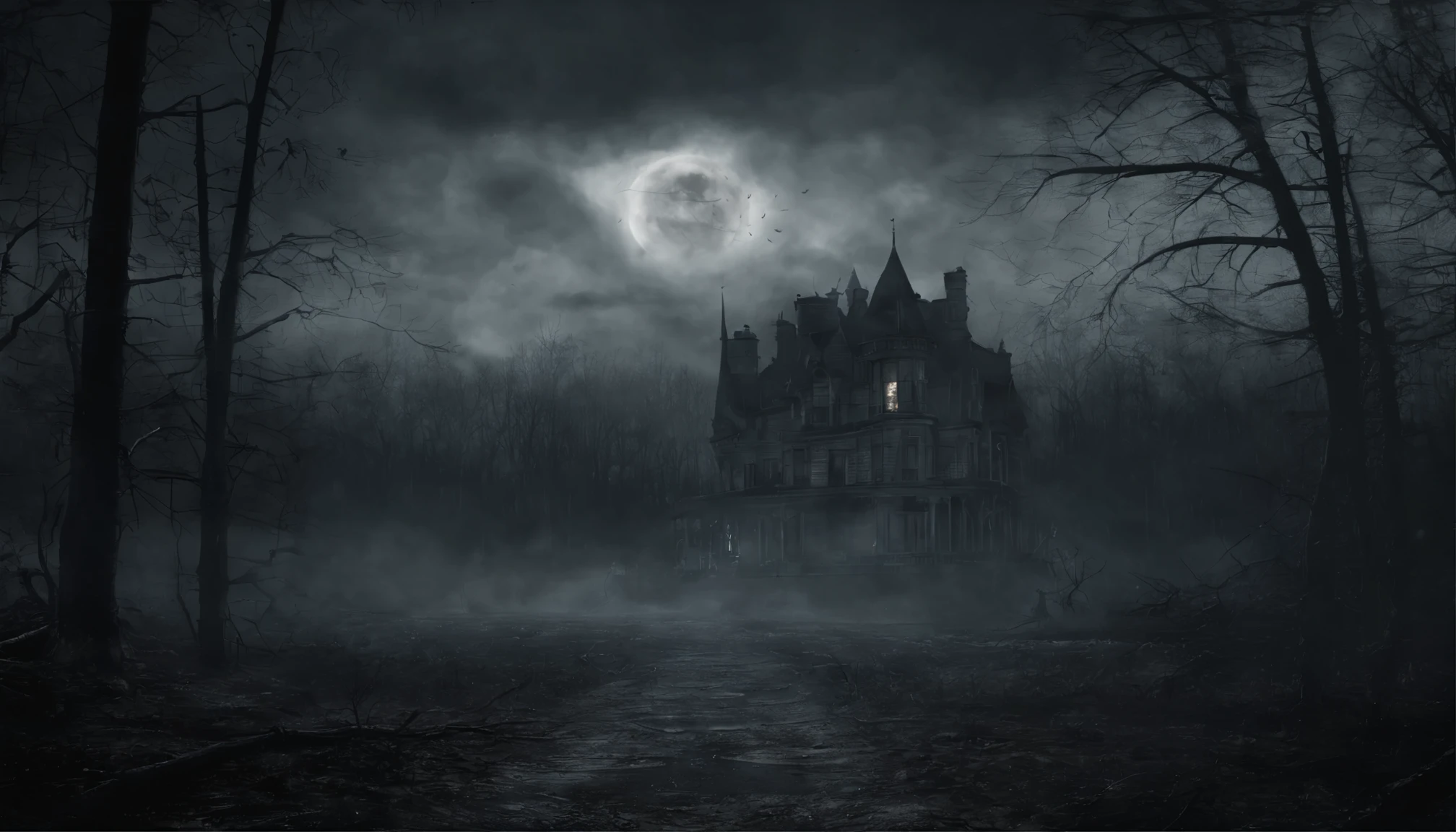Photorealistic cinematic image, small traditional looking grey alien, nighttime, moonlight clouds forest.