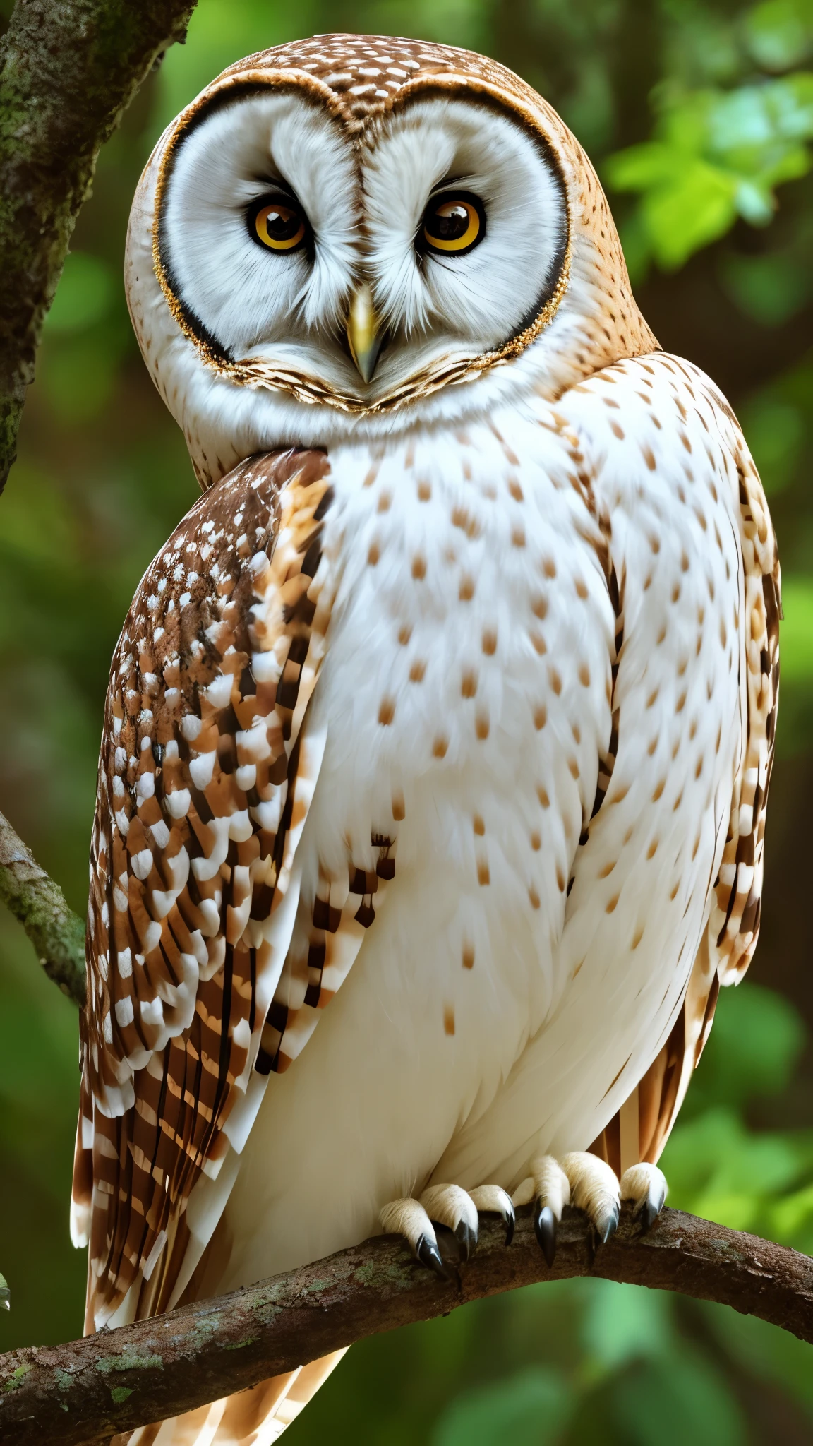 arafed owl perched on a branch of a tree in a forest, barn owl face, the wisest of all owls, an owl, owl, cute owl, beautiful symmetric, radiant owl, barn owl symbol in chest, beautiful gorgeous, glowing white owl, beautiful detailed, beautiful!!!!!!!!!, by Joan Ayling, owls, beautiful and graceful, beautiful female