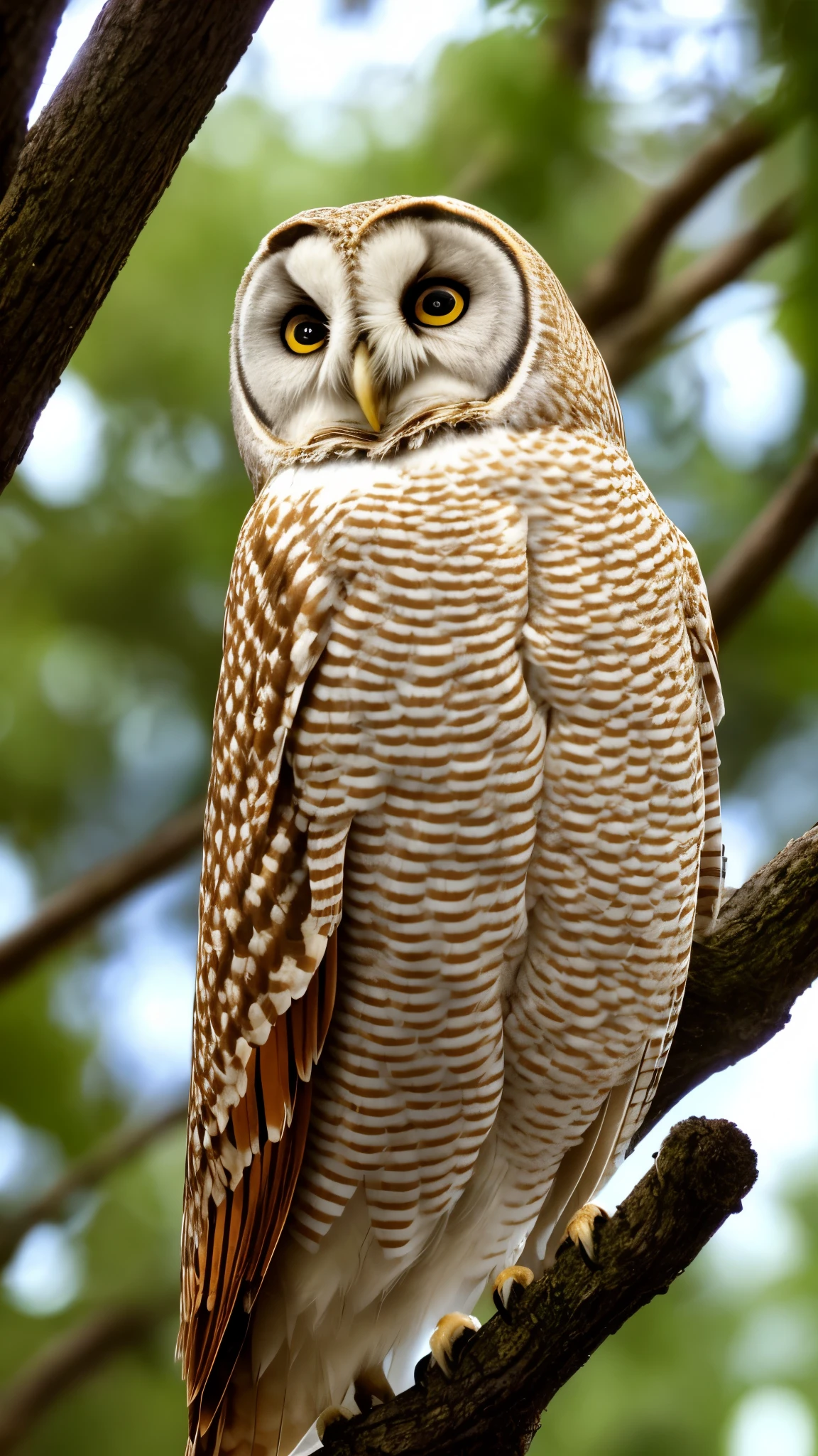 arafed owl perched on a branch of a tree in a forest, a photo by Joan Ayling, flickr, renaissance, barn owl face, the wisest of all owls, an owl, owl, cute owl, beautiful symmetric, radiant owl, barn owl symbol in chest, beautiful gorgeous, glowing white owl, beautiful detailed, beautiful!!!!!!!!!, owls