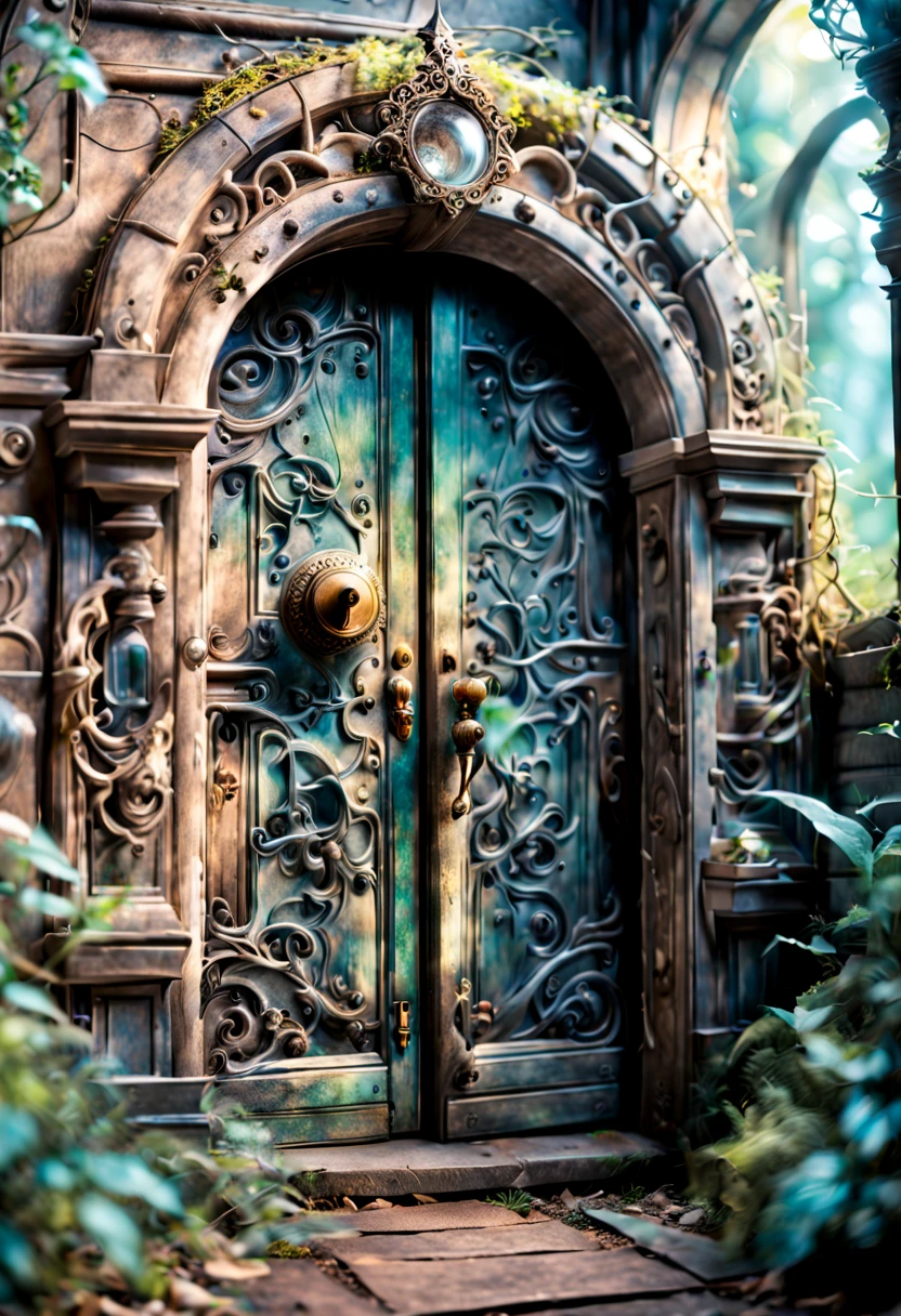 a forgotten door of time and space,old wooden door with intricate carvings,aged brass doorknob and keyhole,dusty and cobweb-covered entrance,hints of mysterious glow peeking from behind the door,dreamlike atmosphere,tangled vines and foliage around the door,magic symbols engraved on the doorframe,whispering winds carrying whispers of forgotten secrets,eerie silence and anticipation,otherworldly colors and lighting,vintage and antique aesthetic,imagination that transports to different dimensions,mystical and mythical creatures lurking beyond the door,ancient and unexplored realms waiting to be discovered,lost memories and forgotten stories,portal to various time periods and universes,enchanted portal hidden in a dense forest,curiosity and adventure,transcendence of time and space,aura of wonder and mystery.(best quality,4k,8k,highres,masterpiece:1.2),ultra-detailed,(realistic,photorealistic,photo-realistic:1.37),HDR,UHD,studio lighting,ultra-fine painting,sharp focus,physically-based rendering,extreme detail description,professional,vivid colors,bokeh,concept artists