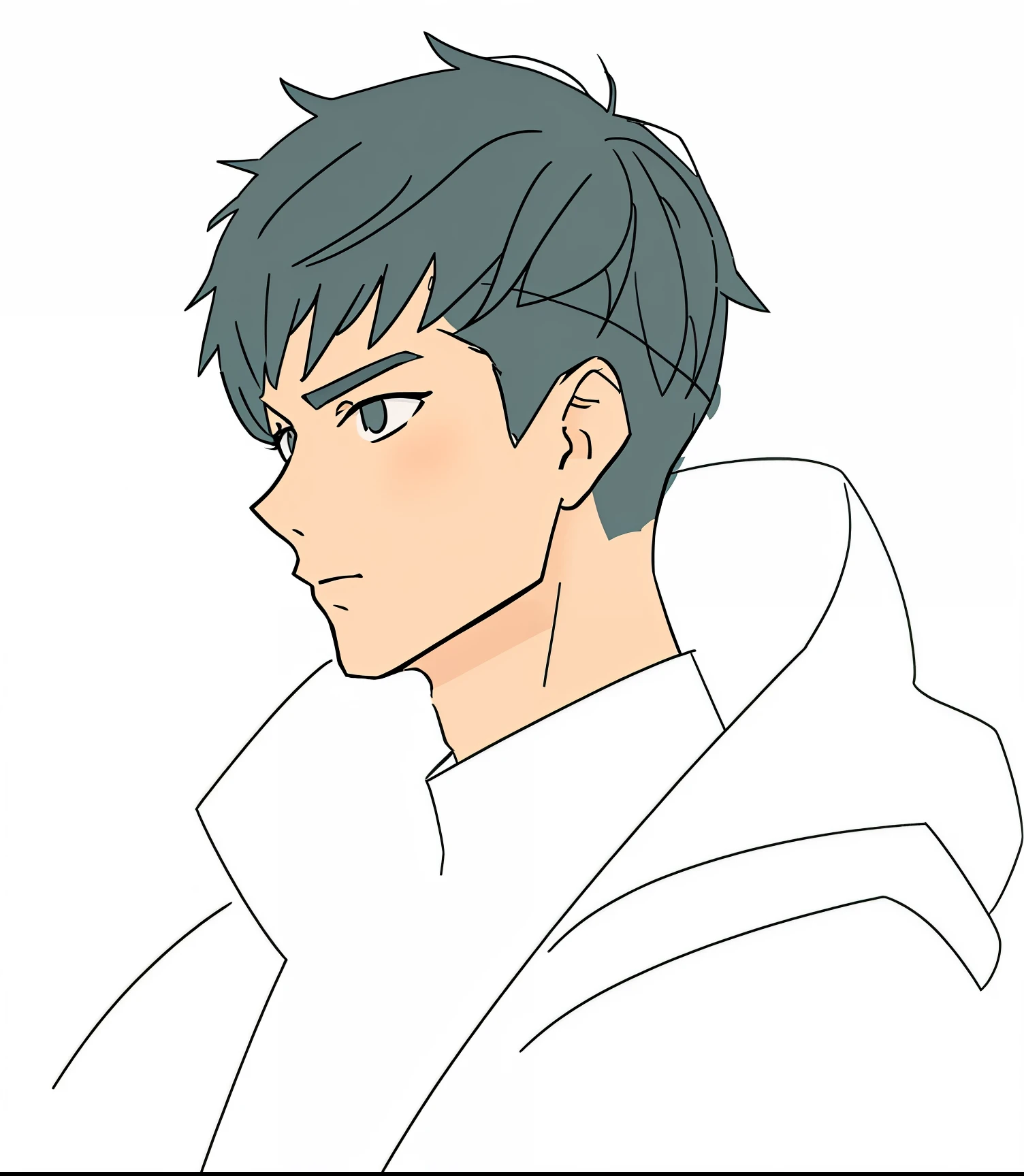 a drawing of a man with a black hair and a white shirt, kentaro miura art style, kentaro miura manga art style, clean anime outlines, kentaro miura manga style, miura kentaro style, kentaro miura style, intense line art, young anime man, male anime style, subtle anime style, thick line art