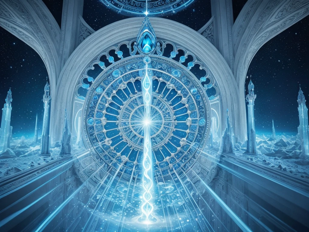 Light blue and white gradient luminous three-dimensional magic array，Extremely complex and exquisite details，best quality，Magical elements，white sun