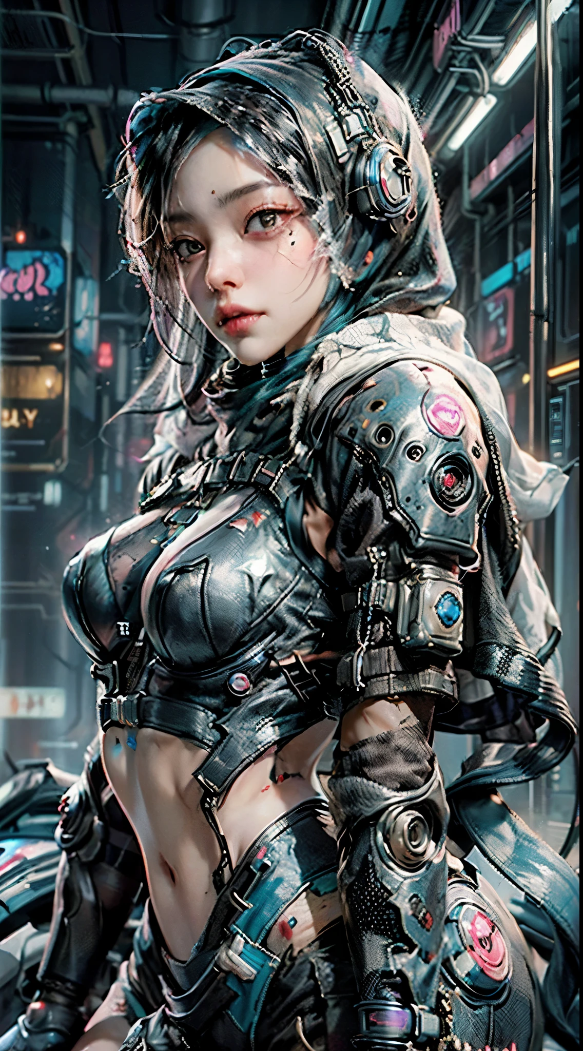 ((highest quality)), ((masterpiece)), (be familiar with:1.4), 3D, ((Image of a beautiful cyberpunk hijabi woman, sexual:1.5)),HDR (high dynamic range),ray tracing,NVIDIA RTX,super resolution,unreal 5,Scattered beneath the surface,PBR texturing,Post-processing,anisotropic filtering,Depth of bounds written,maximum clarity and sharpness,multilayer texture,Albedo and specular maps,surface shading,Accurate simulation of light-matter interactions,perfect proportions,octane rendering,two-tone lighting,wide aperture,Low ISO,White balance,Rule of thirds,8K students,