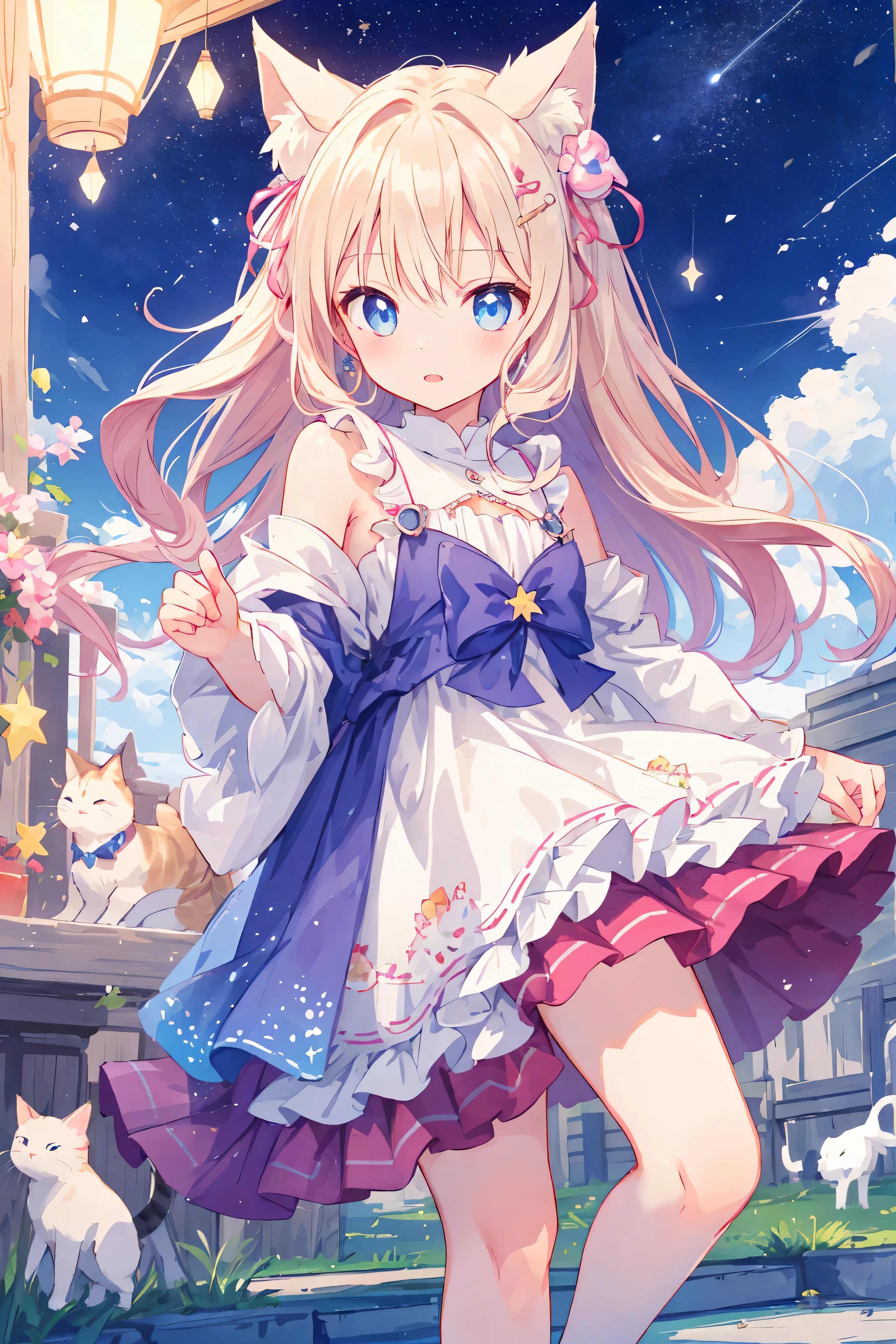 Chat anime avec des stars en arrière-plan, animated cat, animated visual'un chat mignon, realistic animated cat, Detailed and cute digital art, Fonds d'screen'4K animated art, Fond d'screen'4K animated art, very nice hairy art, Fond d'Screen manga 4K, Cute animated cats, Fonds d’screen’art anime 8K、about、stars、chat blanc、Loved、yeux bleus、avec fond、ciel proche、stars filantes、la nuit、ciel proche、accessoirisé、accessoires de perles、