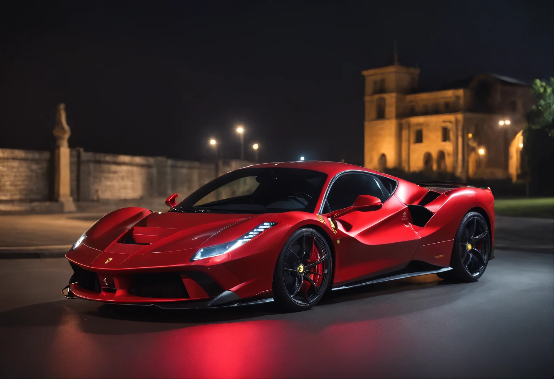 Ferrari F90 em flash noturno por Red Neons realista