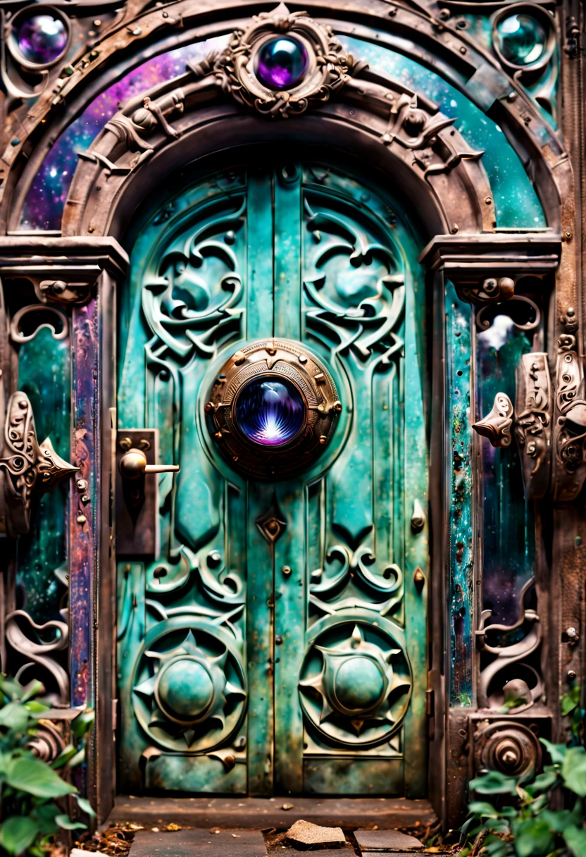 (an old,antique,vintage,rusty:1.1),(detailed,carved:1.1) three-dimensional door,(forgotten:0.9),(time and space,portals,mystery:1.1),(magical:1.1) ambiance,(faded,peeling:0.9) paint,(intricate,ancient:1.1) patterns,(mysterious,otherworldly:1.1) symbols,(dusty:0.9) atmosphere,(aged,weathered,cracked:1.1) wood,(ornate:1.1) decorations,(unique:1.1) keyhole,(enchanted:magically enchanted) feeling,(whispering:1.1) whispers,(secrets:dormant secrets),(enchanted:magically enchanted) doorknob,(mystical:1.1) aura,(time-traveling,time-bending) possibilities,(faded:vibrant) colors,(cosmic:1.1) energy,(soft:gentle) rays of light,(mysterious:1.1) shadows,(universe,gateway:1.1),(dreamlike,ethereal) world,(dimensional:multidimensional) crossing,(enigmatic:wondrous) journey.