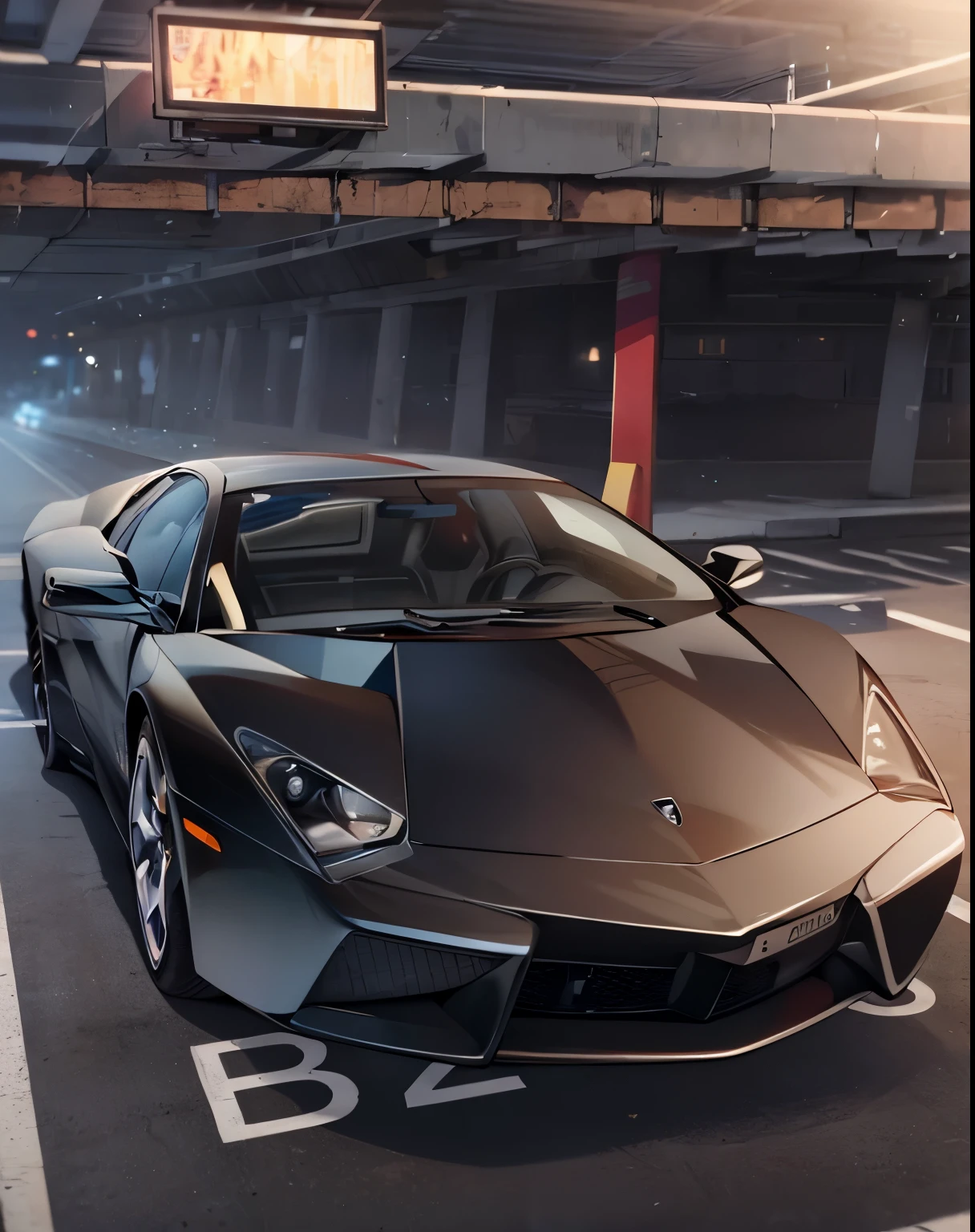 Make a lamborghini reventon towards sunset while driving on a mountain road