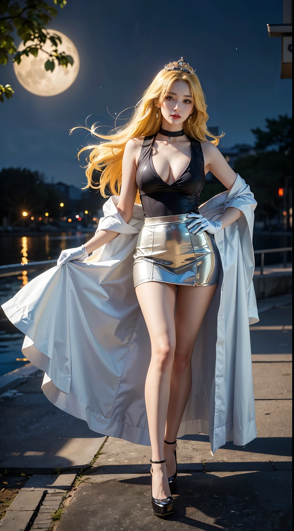 (1girl:1.3), Full Body, Solo, __Body Parts__ Realistic Skin, Pale Skin, Big, Official Art, Unified 8K Wallpaper, Ultra Detailed, Beautiful and Aesthetic, Beautiful, Masterpiece, Best Quality, On a Fantastic Seaside, Fantastic Atmosphere, Calm Color Palette, Peaceful Mood, Soft Shadows, Student Uniform, Glamour, Big, Perfect, Perfect, Perfect Face, Perfect Body, Night, Sexy Body