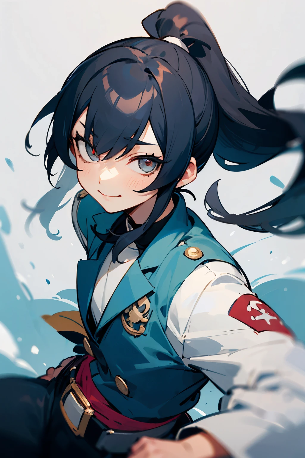 black long hair ponytail,Drooping eyes,Marume,cute,one person,A dangerous smile,pirate,White base,Osomatsu-san default