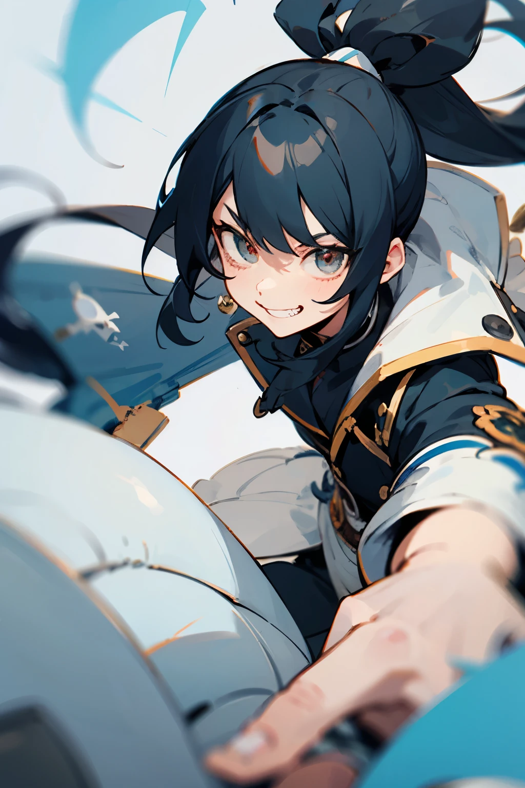 black long hair ponytail，Drooping eyes，Marume，cute，one person，A dangerous smile，pirate，White base，Osomatsu-san default