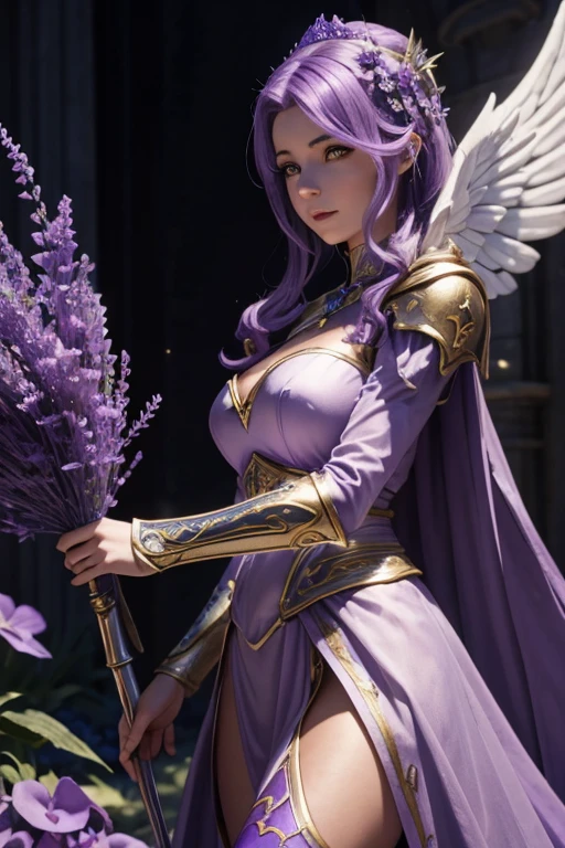 Femme fée Alafed en costume violet posant avec une épée, super detailer personnage fantastiques, art du personnage de rendu 3D 8 k ; Moteur irréel 3D, tenue fantastique, Fantaisie de détail 4 k, 2. Oeuvre fantastique , superbe armure, personnage fantastique, magnifique paladin femelle, femme séduisante et envoûteuse, art de personnage époustouflant  avec des ailes de fée clochette  violette 