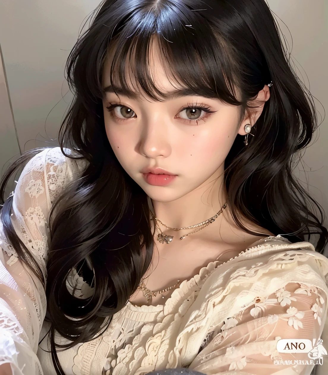um close up de uma mulher com cabelo comprido usando um vestido, Ulzzang, Lalisa Manobal, penteado com corte hime branco, com cabelos longos e olhos penetrantes, she has black hair com franja, cruel korean goth girl, o corte Hime, corte de cabelo preto hime, maquiagem sul-coreana popular, Lalisa Manoban do Blackpink, coreana, com franja