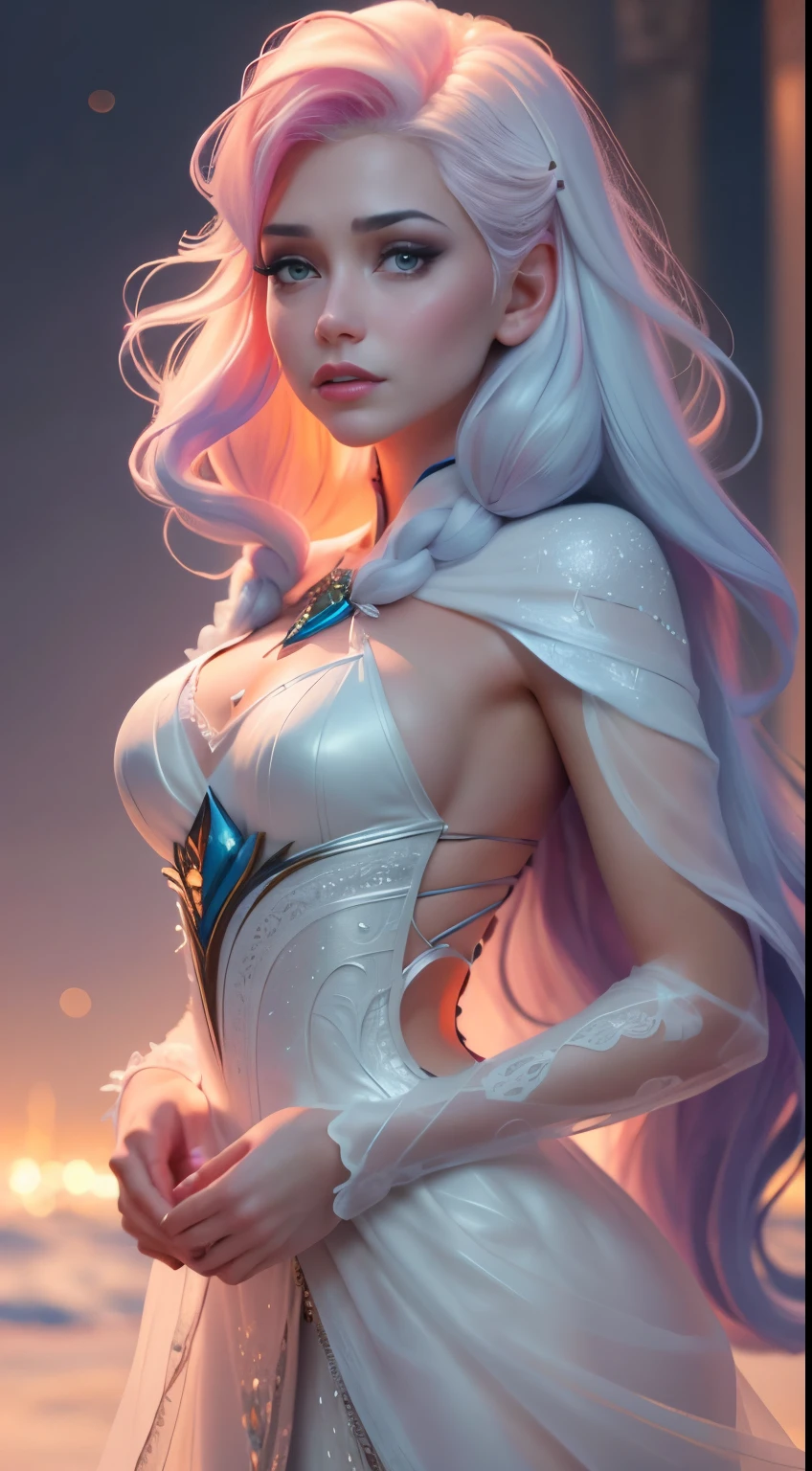 a NUDE  woman in a long dress holding a glowing orb,  HUGE BREASTS, NUDE NIPPLES, THICK BODY,beautiful celestial mage, white haired deity, anime fantasy artwork, anime fantasy illustration, fanart best artstation, fantasy art style, anime goddess, epic exquisite character art, portrait of a female mage, full portrait of elementalist, a beautiful sorceress, ((a beautiful fantasy empress)), from arknights