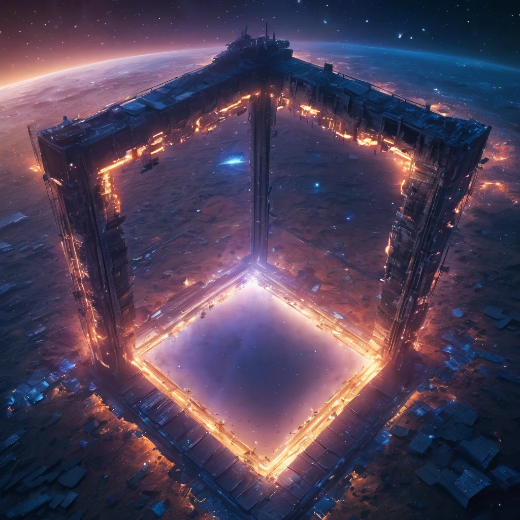 Aerial view of a forgotten ((open gateway)) of time and space.(best quality,4k,8k,highres,masterpiece:1.2),ultra-detailed,(realistic,photorealistic,photo-realistic:1.37),HDR,UHD,studio lighting,ultra-fine painting,sharp focus,physically-based rendering,extreme detail description,professional,vivid colors,bokeh,concept artists