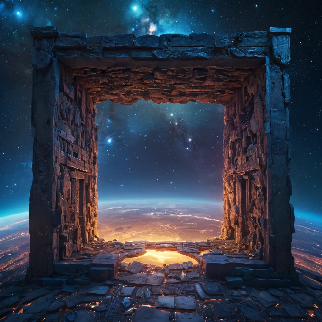 Aerial view of a forgotten ((open gateway)) of time and space.(best quality,4k,8k,highres,masterpiece:1.2),ultra-detailed,(realistic,photorealistic,photo-realistic:1.37),HDR,UHD,studio lighting,ultra-fine painting,sharp focus,physically-based rendering,extreme detail description,professional,vivid colors,bokeh,concept artists