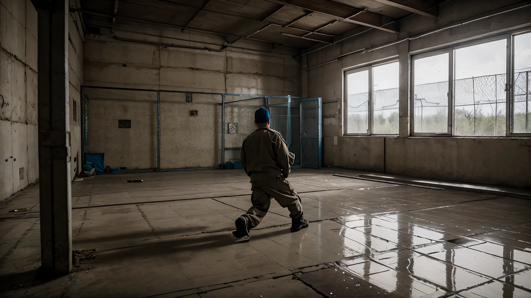 Shot of a Russian prison with angry prisoners