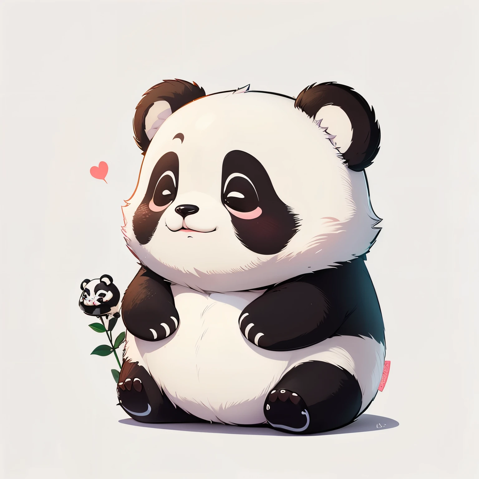1 panda, cartoon style illustration, little color transition, cute panda, cute, emote, emoji, ((white ending)), panda bear, in love, heart, cute drawing