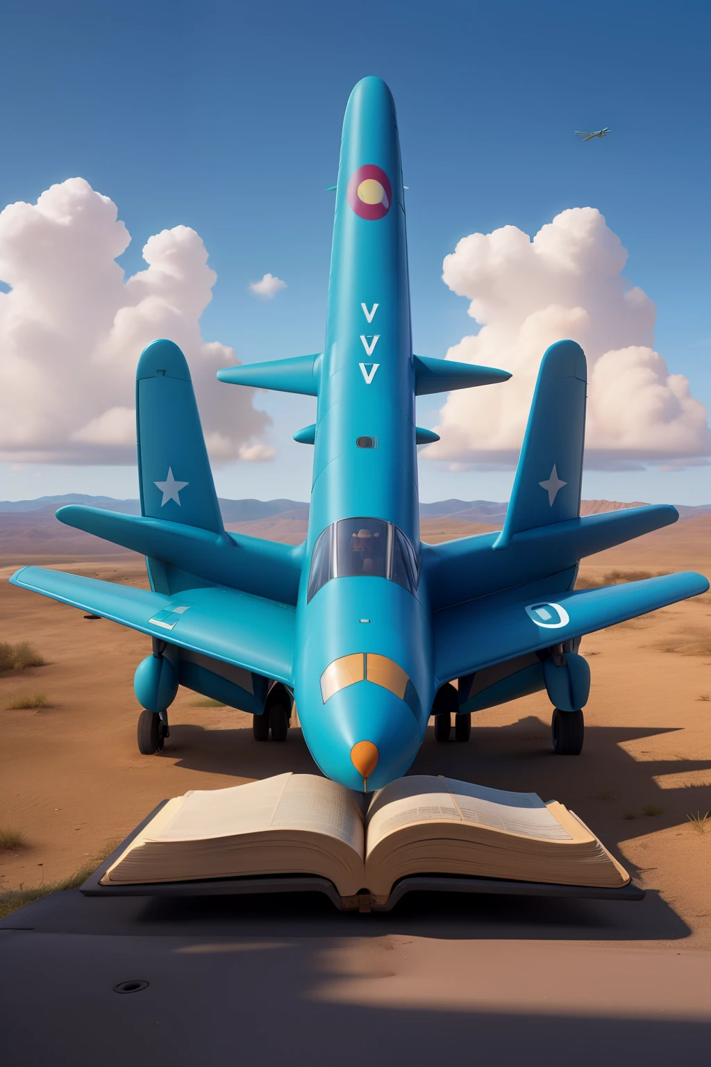 Open book forming the map of Argentina with a plane coming out of it.