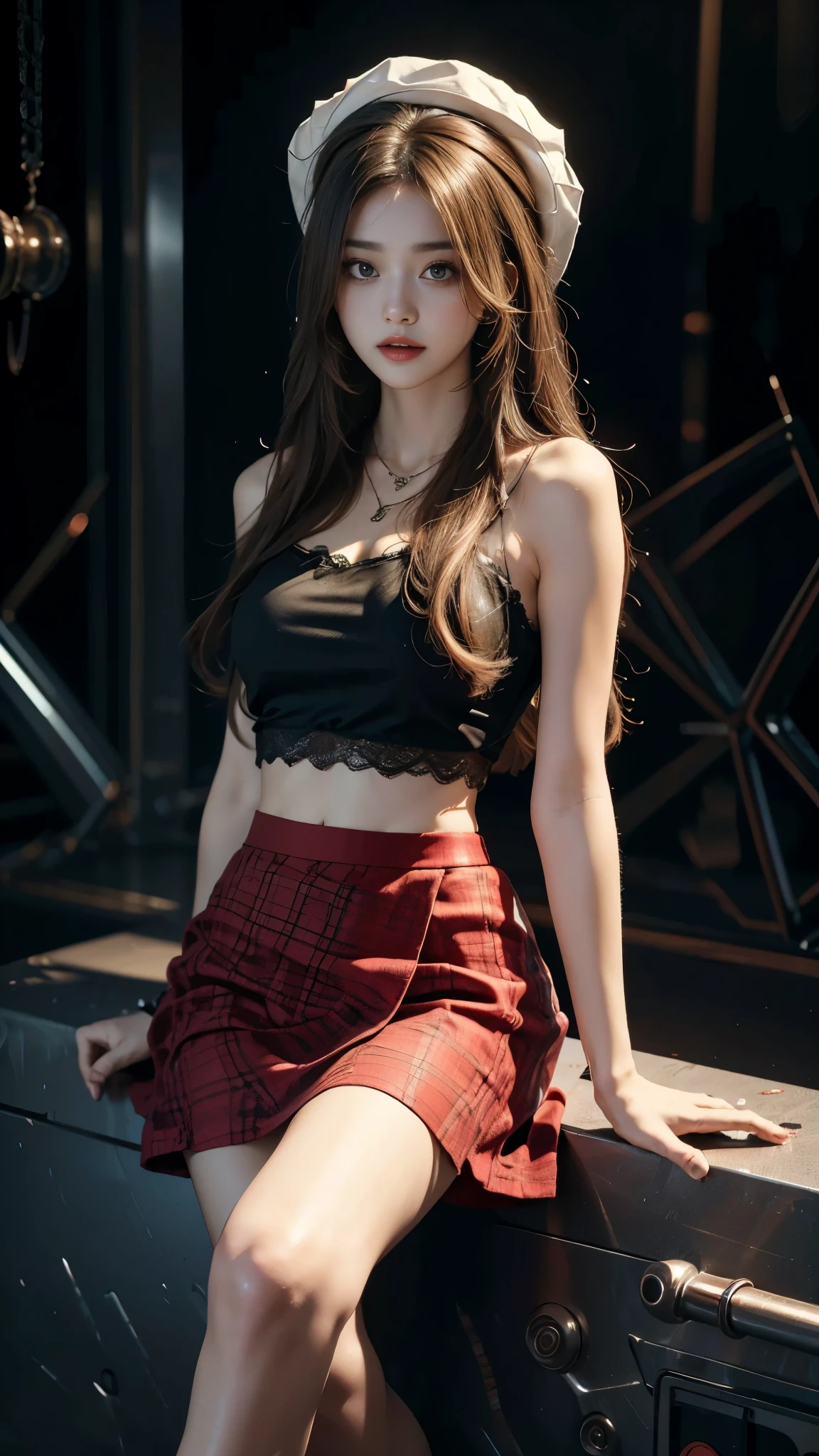 Plaid skirt, black choker