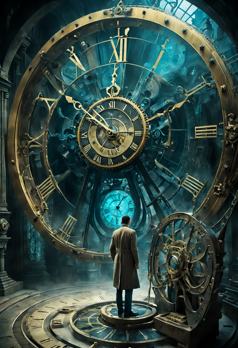 Across time and space、Double exposure of time gate man and clock.Forgotten Gate of Time and Space/Forgotten Gate of Time and Space/Forgotten Gate of Time and Space.Across time and space的謎團. (best quality, masterpiece, Representative Works, official art, professional, 8k)(masterpiece, best quality),