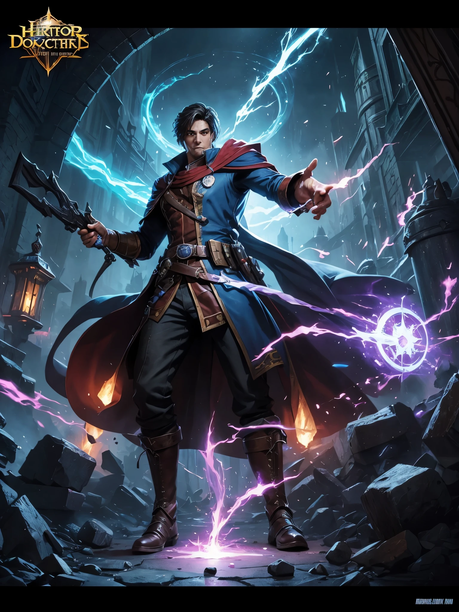 Card game Power skill, hero fantasy, concept art, detailed, best quality, badass, doctor hero Splash art, background world fantasy magic 