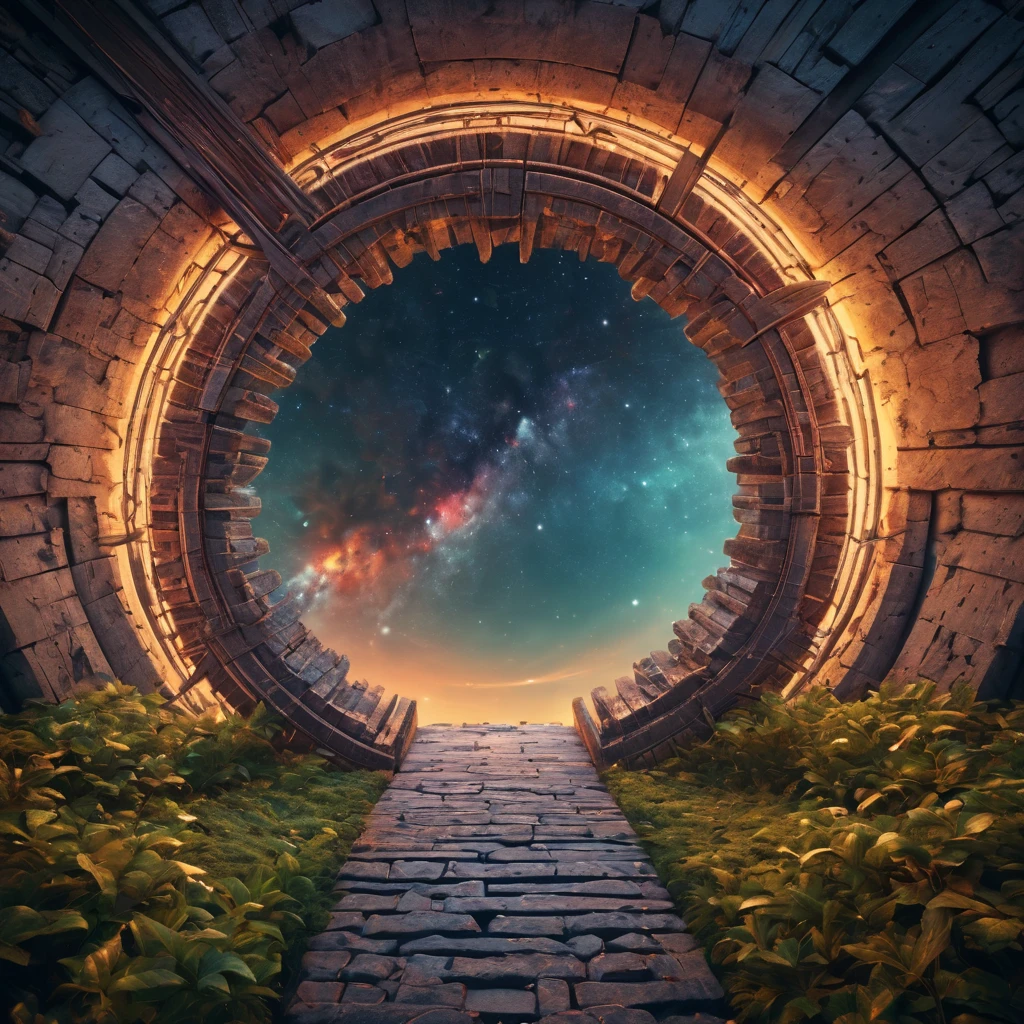 Aerial view of a forgotten ((open gateway)) of time and space.(best quality,4k,8k,highres,masterpiece:1.2),ultra-detailed,(realistic,photorealistic,photo-realistic:1.37),HDR,UHD,studio lighting,ultra-fine painting,sharp focus,physically-based rendering,extreme detail description,professional,vivid colors,bokeh,concept artists