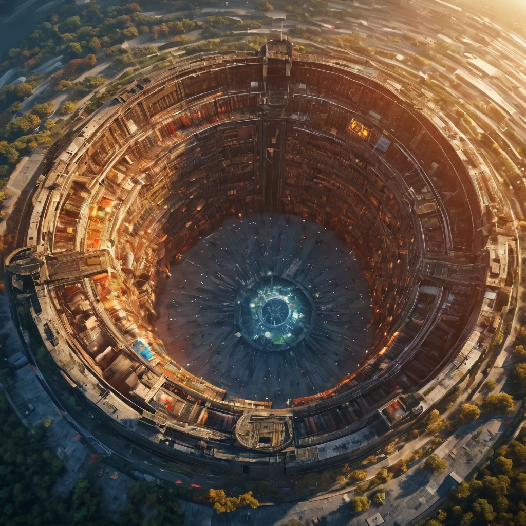Aerial view of a forgotten ((open gateway)) of time and space.(best quality,4k,8k,highres,masterpiece:1.2),ultra-detailed,(realistic,photorealistic,photo-realistic:1.37),HDR,UHD,studio lighting,ultra-fine painting,sharp focus,physically-based rendering,extreme detail description,professional,vivid colors,bokeh,concept artists