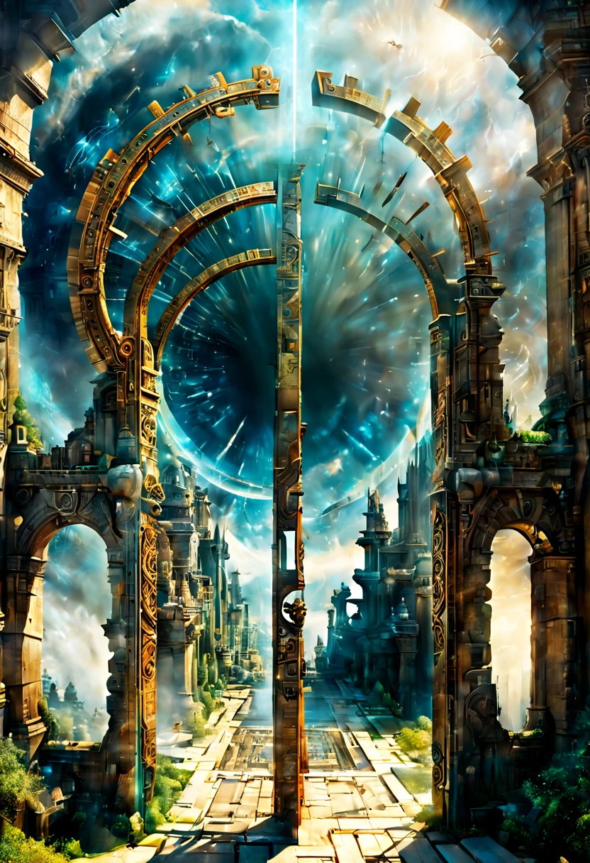 Across time and space、Double exposure of time gate man and clock.Forgotten Gate of Time and Space/Forgotten Gate of Time and Space/Forgotten Gate of Time and Space.Across time and space的謎團. (best quality, masterpiece, Representative Works, official art, professional, 8k)(masterpiece, best quality),