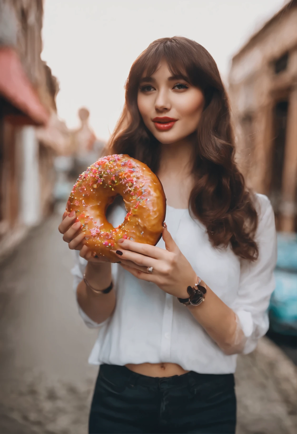 Girls eat melting donut
