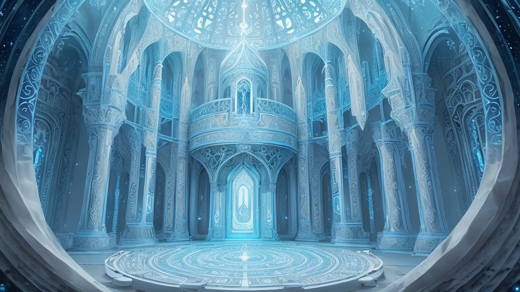 ((light blue and white，masterpiece))，top quality，Highly intricate and exquisite details，((Forgotten Gate of Time and Space，Unmanned scenes))，Fantasy and surreal cosmic energy，Strong sense of time and space，Exquisite bell tower，Extremely spectacular and shocking visual scenes，Twisted Fusion Glowing Magic，old ancient surface，cover plants