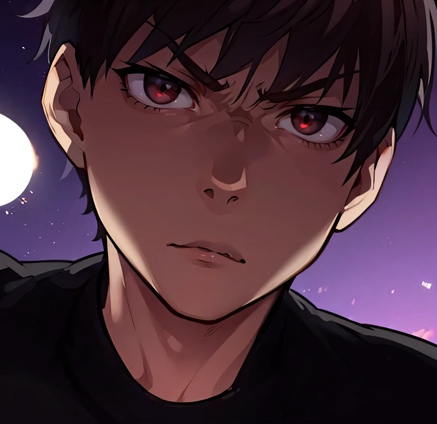 estilo anime, Um cara agachado no telhado, ao ar livre, tronco, evil eyes, nervoso, olhos castanhos, DIABO, dark smoke, fire in city building, vista frontal, foco no visualizador, Foto Real, ultra detalhado, obra de arte, qualidade ultra alta, ultra high resolution, ultra realista, ultra reflection, Ultra Lighting, fundo detalhado, dramatic lighting, Sutil, Tom escuro, 8k