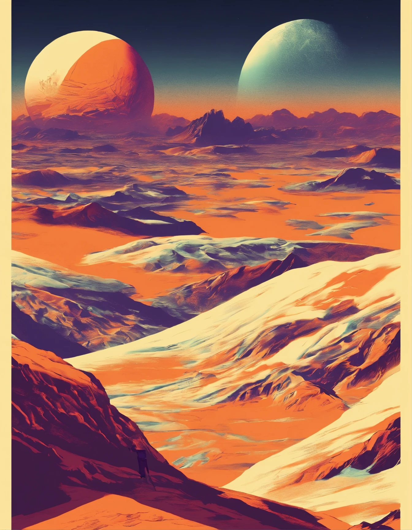 ((obra maestra)), ((Mejor calidad)), ((high resolution)), ((paisaje desolado desierto, mountains, , una luna, calido)), (((apocalipsis)))