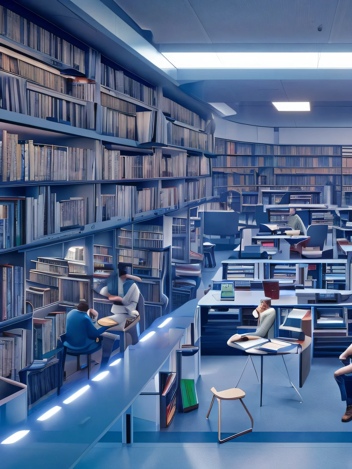 people are sitting at a table in a library with computers, harry potter in cyberpunk, futuristic scientific laboratory, beeple and jean giraud, computers and holograms, retrofuturistic science fantasy, by Wayne England, man in futurist 6 0 ´ s lab, futuristic laboratory, by Krzysztof Boguszewski