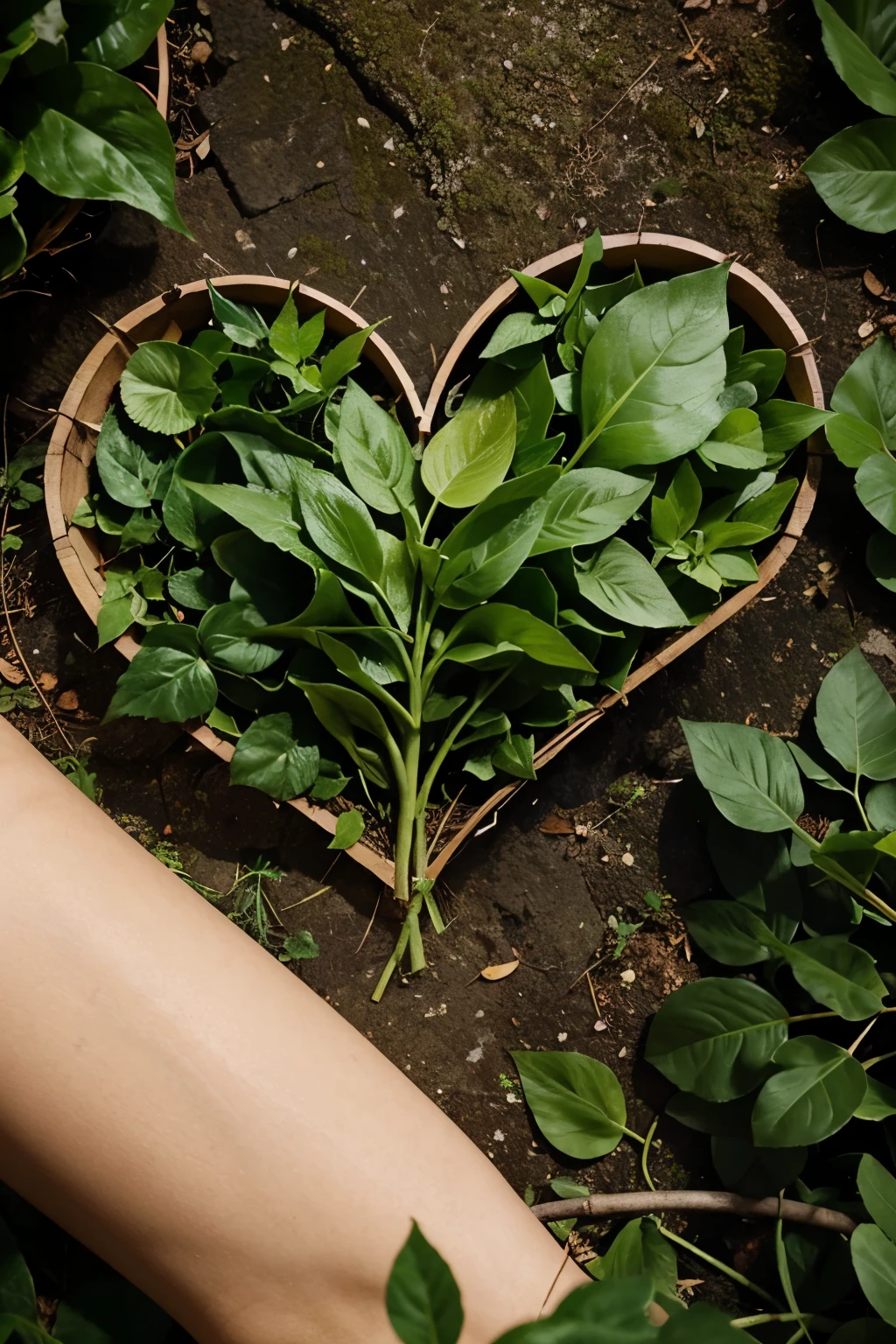 A heart surrounded by green leaves, suggesting love and care for natural health.