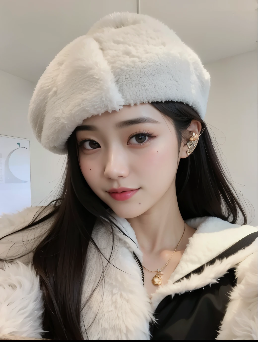 Un primer plano de una mujer con un abrigo de piel y un sombrero, dilraba dilmurat, Jinyoung Shin, tzuyu de dos veces, Lalisa Manobal, chen xintong, wenfei ye, xisionwu, heonhwa choe, lee ji - eun, lee ji-eun, ulzzang, jaeyeon nam, gongbi