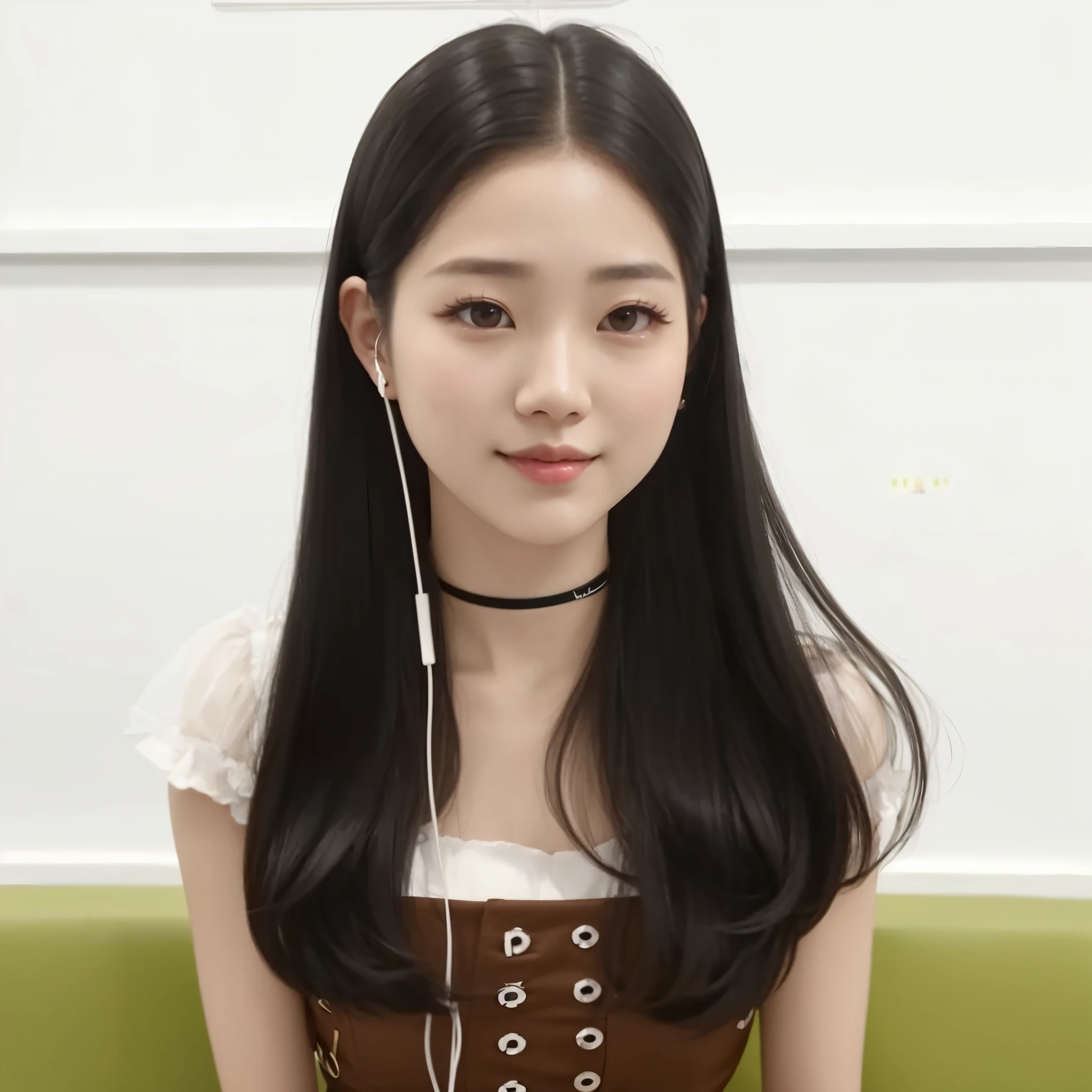 un primer plano de una mujer con auriculares sentada en un banco, jaeyeon nam, Jinyoung Shin, pale korean adorable face, muchacha coreana, heonhwa choe, lee ji-eun, lee ji - eun, korean idol, jossi de blackpink, joven y adorable rostro coreano, Hwang se - es, Jang Wonyoung, aparcar desde-min